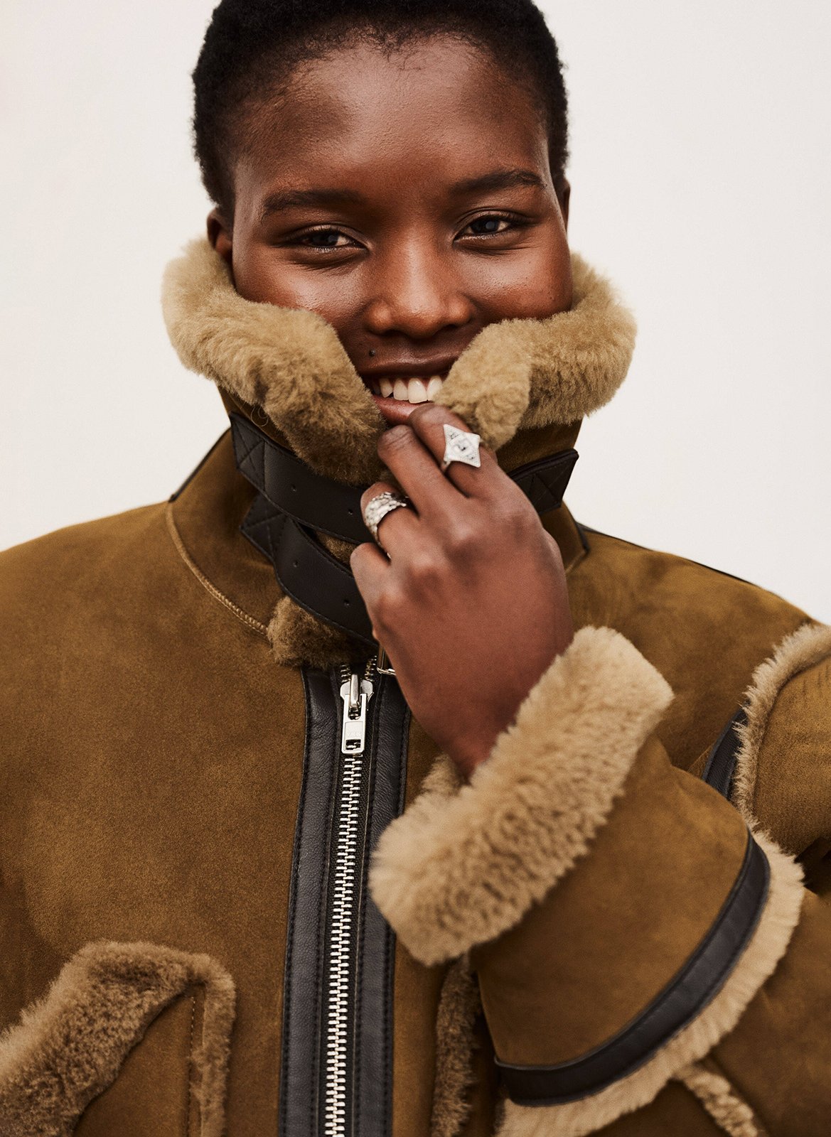 Veste droite col rabattu en cuir velours duli BA&SH Marron