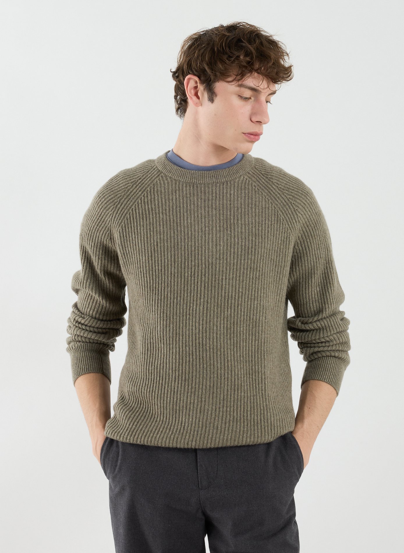 Ribbed round neck sweater in a blend of merino wool and cotton DOCKERS Brown