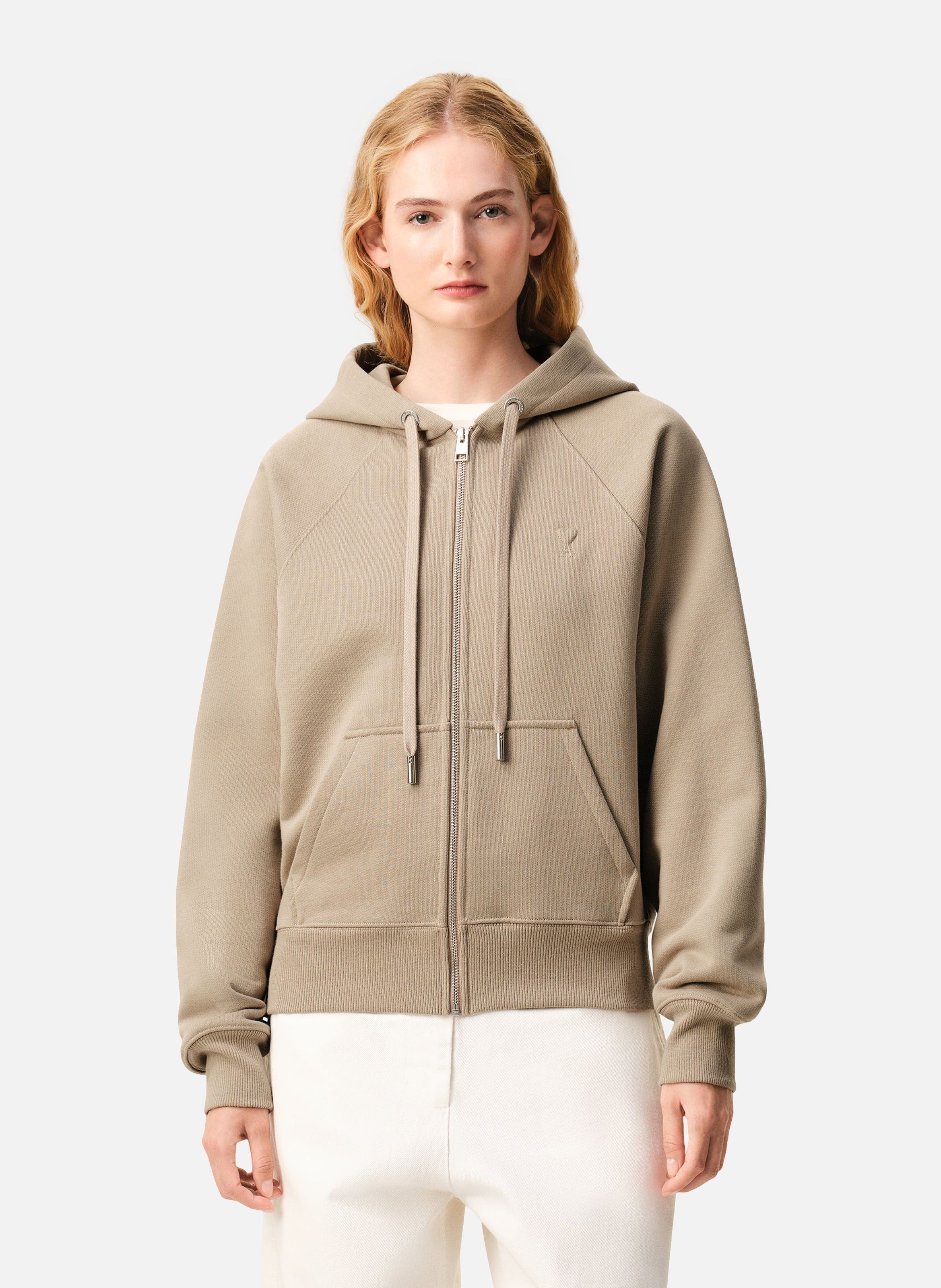 Hoodie Zippé Ami De Coeur En Coton unisexe AMI PARIS Beige