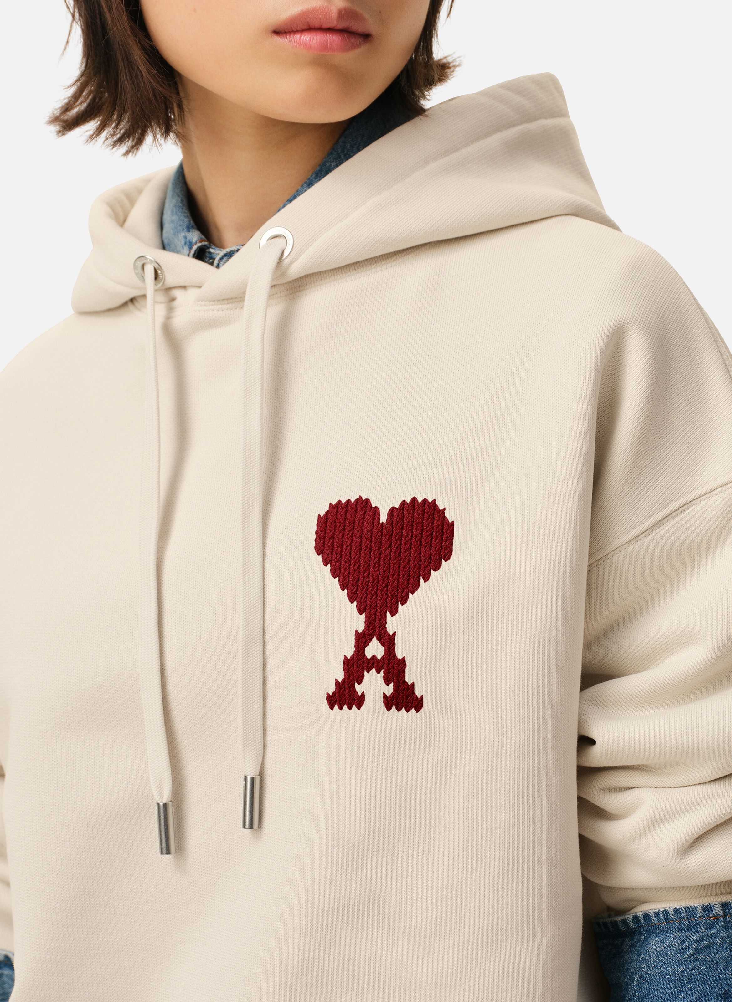 Hoodie broderie ami de coeur unisexe en coton AMI PARIS Blanc