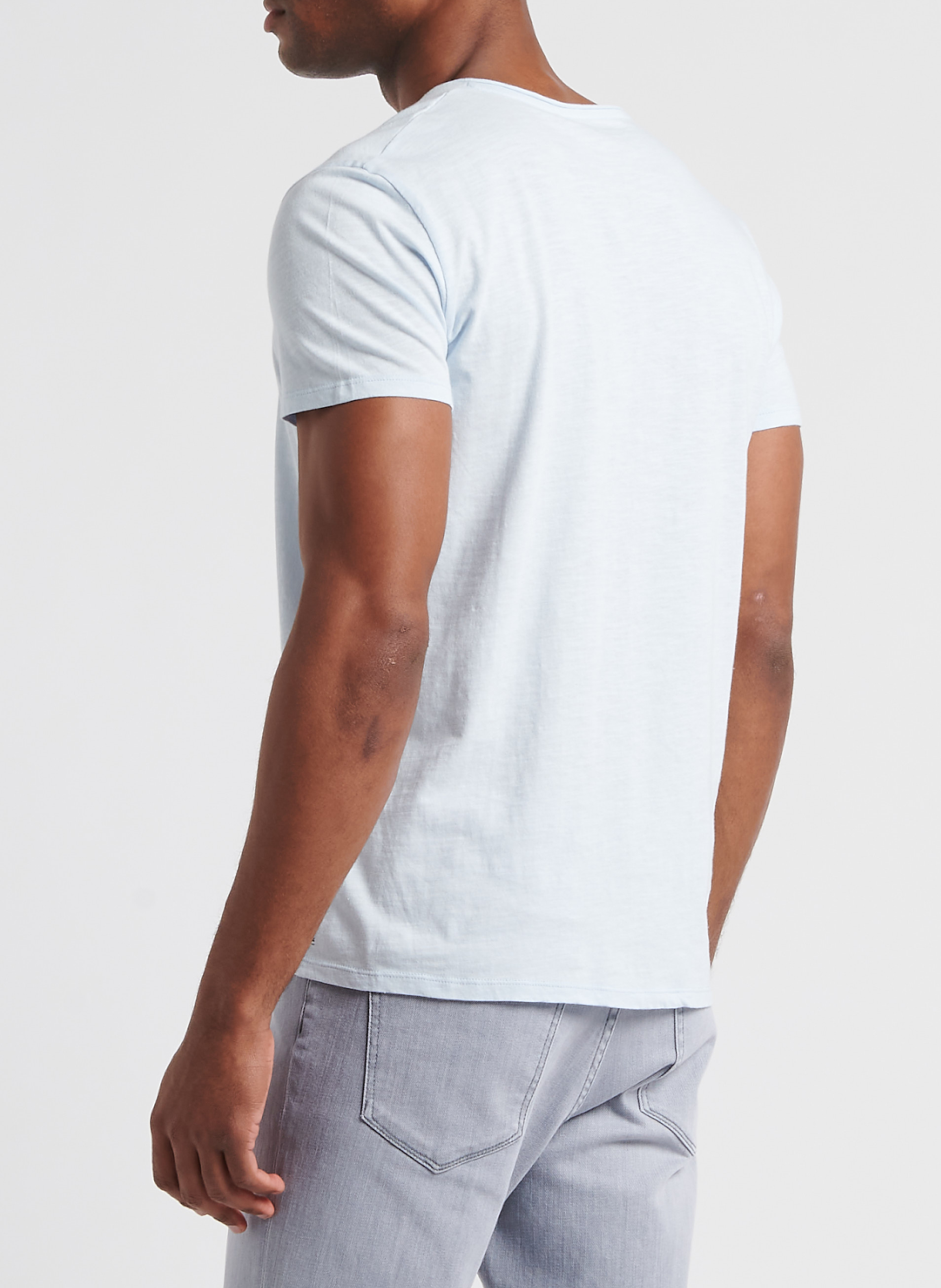 Tee-shirt col v en coton bio flammé Bleu