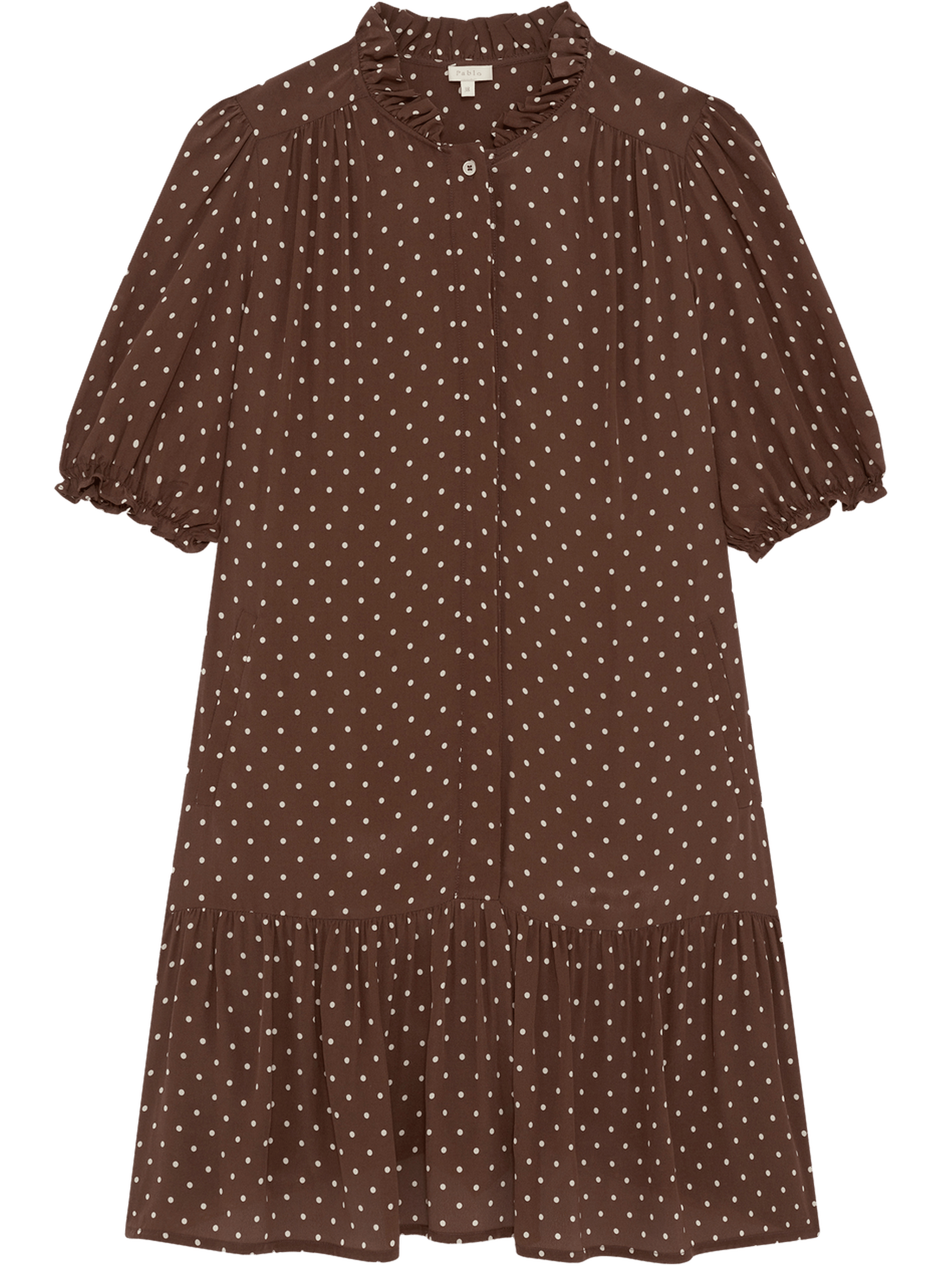 Robe droite à pois et volants - azalee PABLO Marron