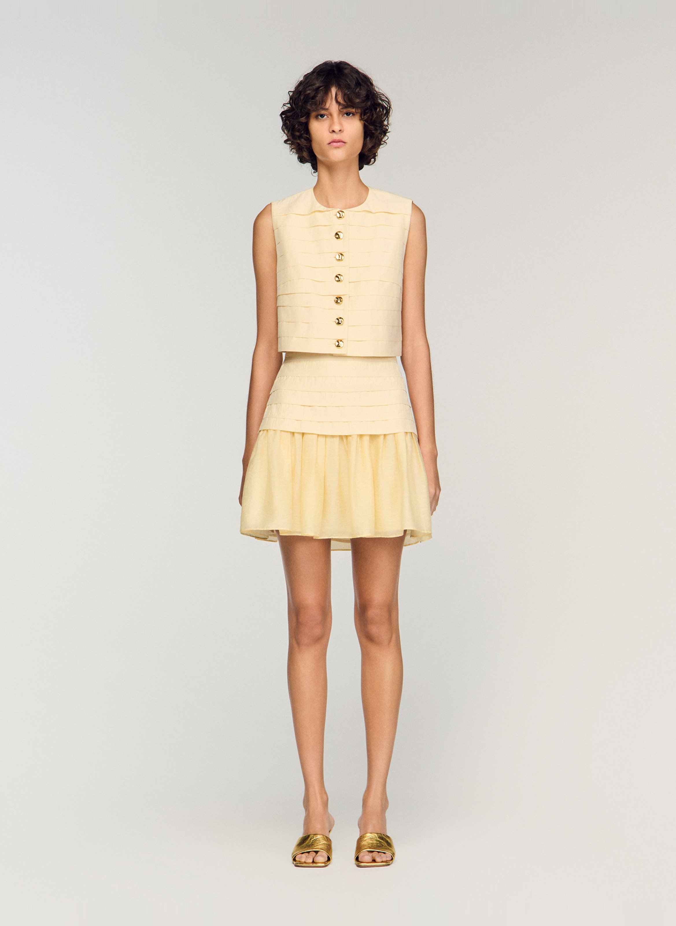 Gilet droit col rond en coton mélangé SANDRO Beige