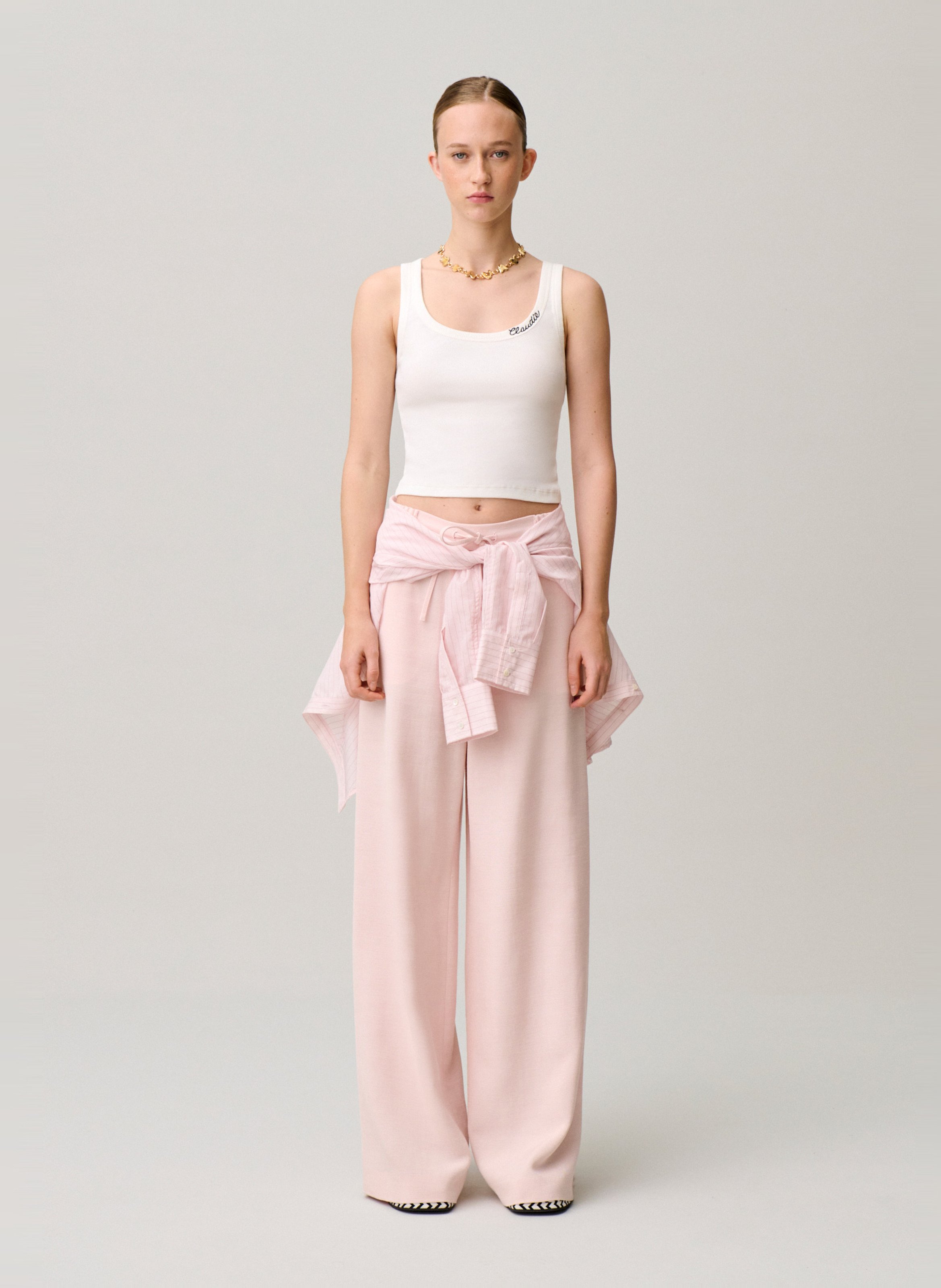 Débardeur col rond en coton mélangé CLAUDIE PIERLOT Beige