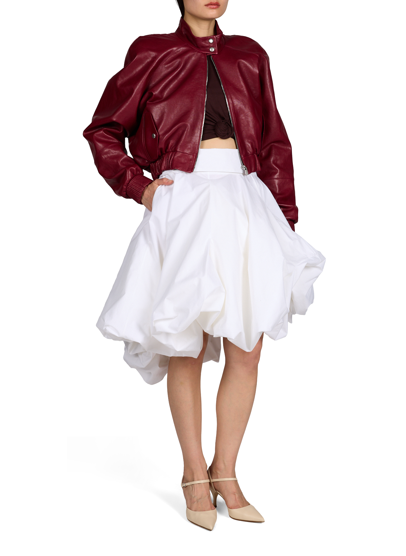 Jupe drapée à volume sculptural en coton MAGDA BUTRYM Blanc