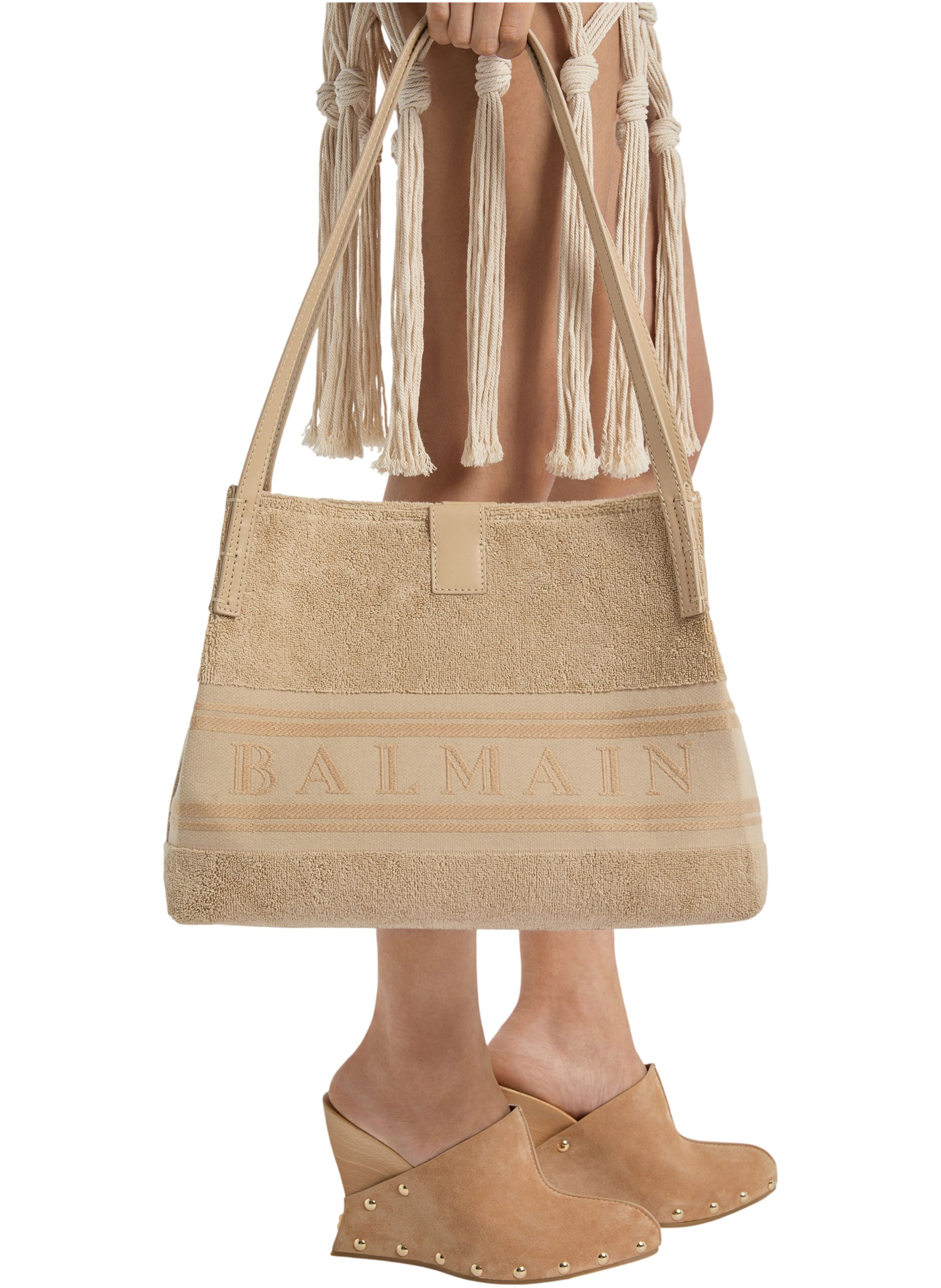 Sac cabas release small en coton bouclette BALMAIN Beige