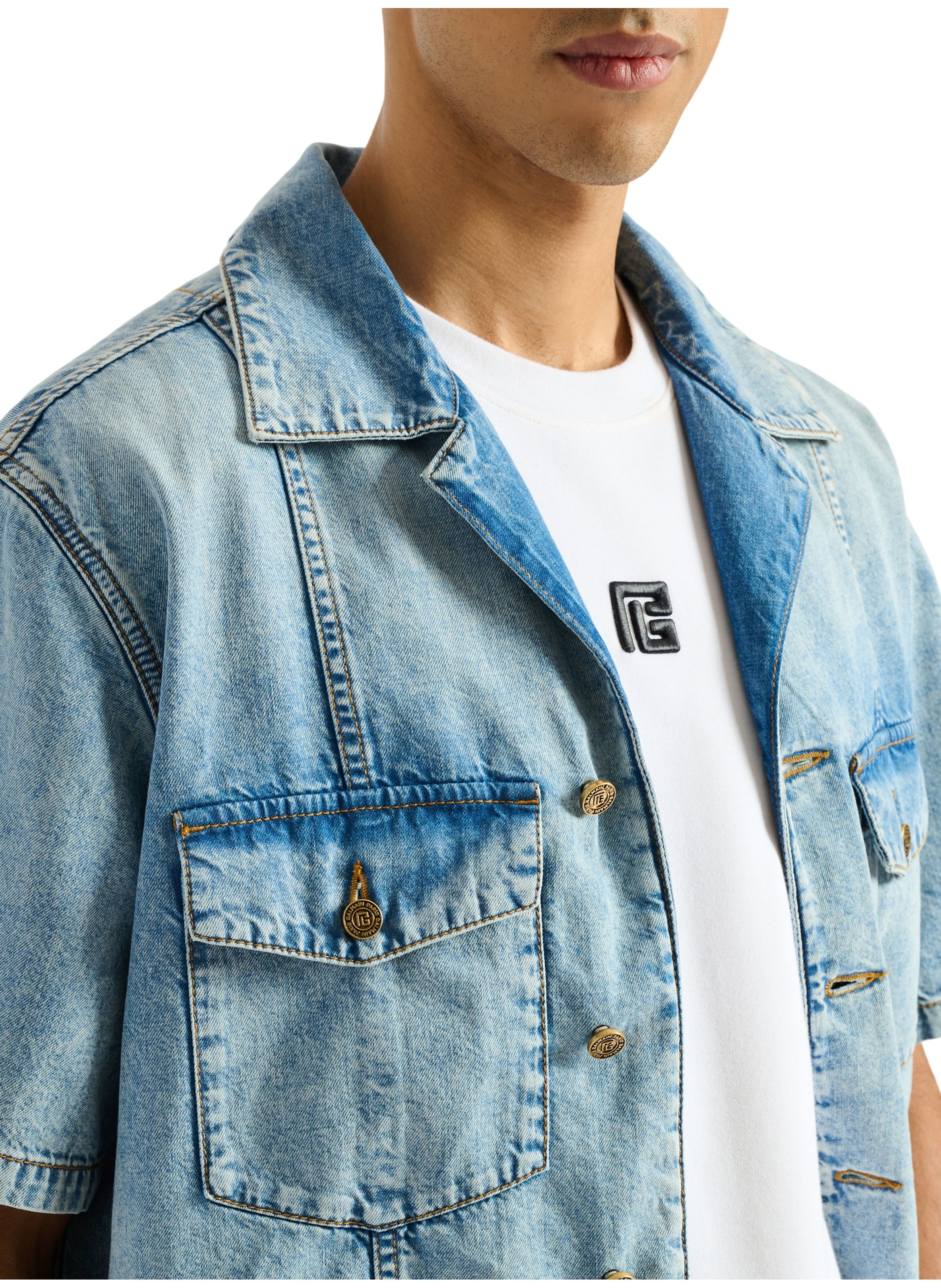 Chemise en denim délavé light blue BALMAIN Bleu