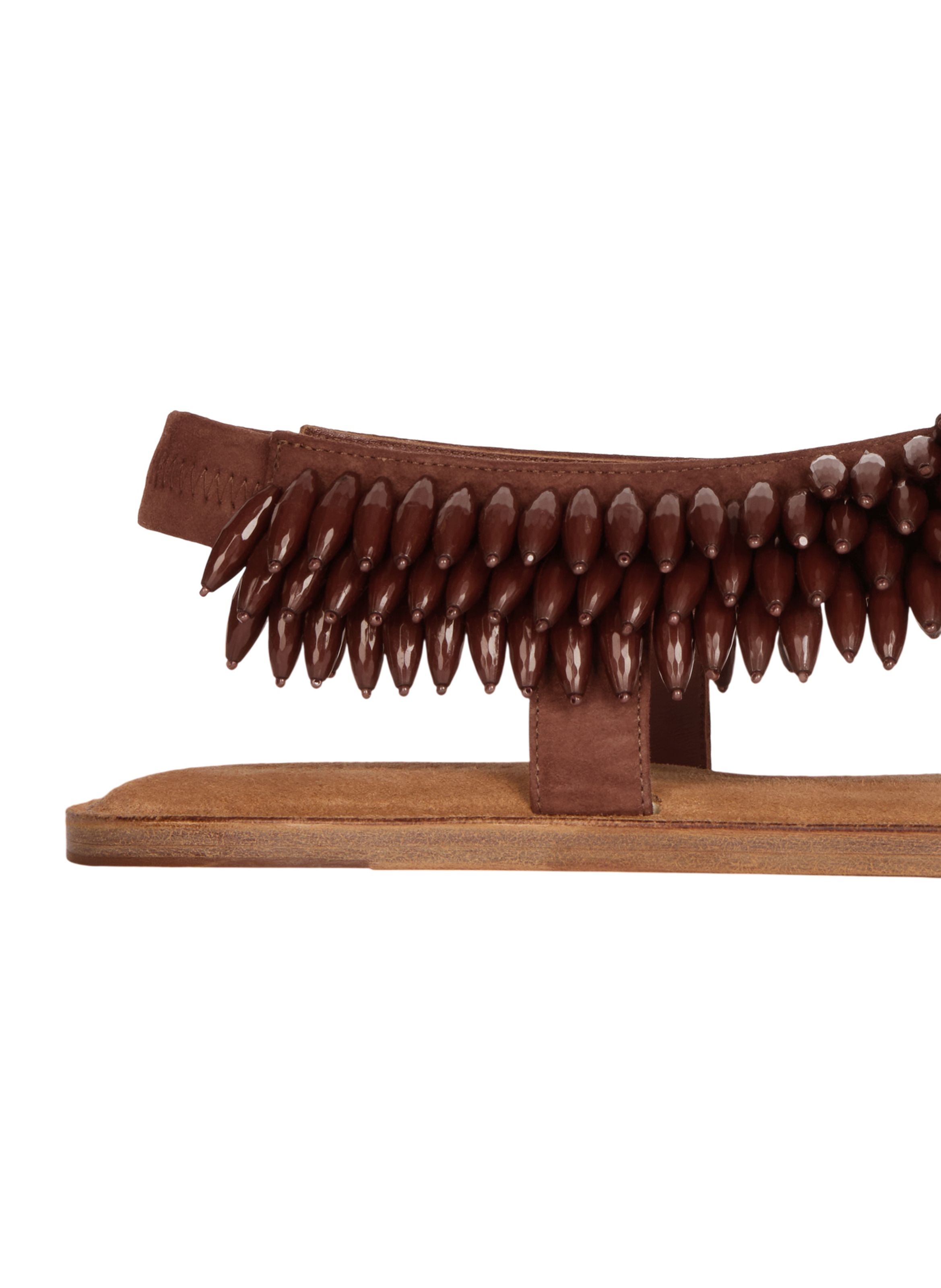 Sandales plates en cuir suédé et perles BALMAIN Marron