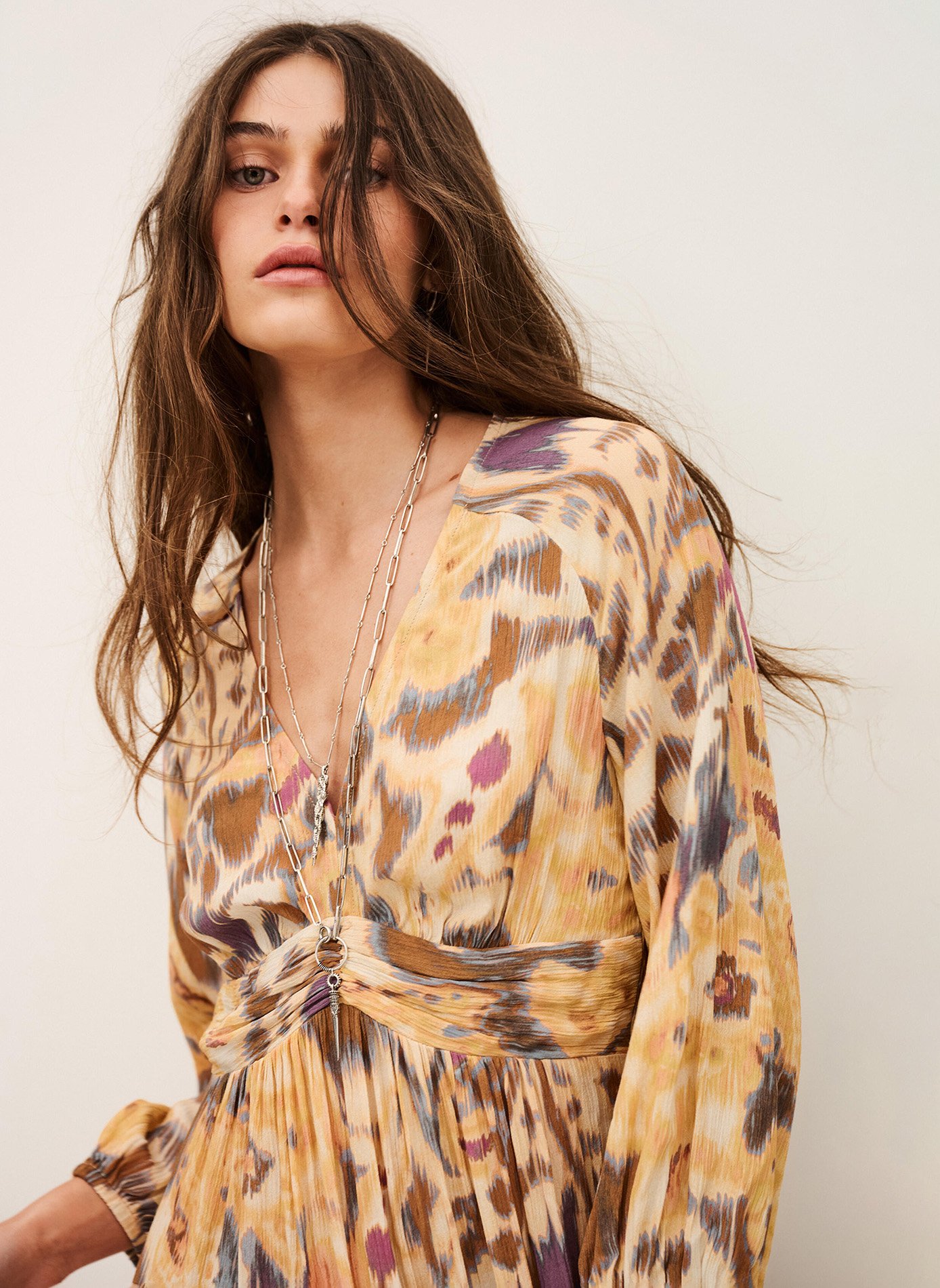 Robe longue col v imprimée molina BA&SH Jaune