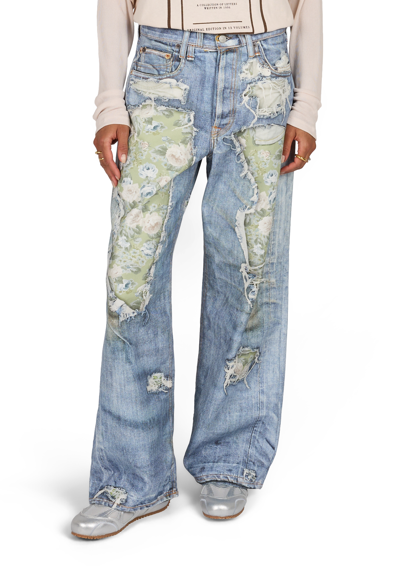 Cotton jeans with flower print effect ACNE STUDIOS Blue