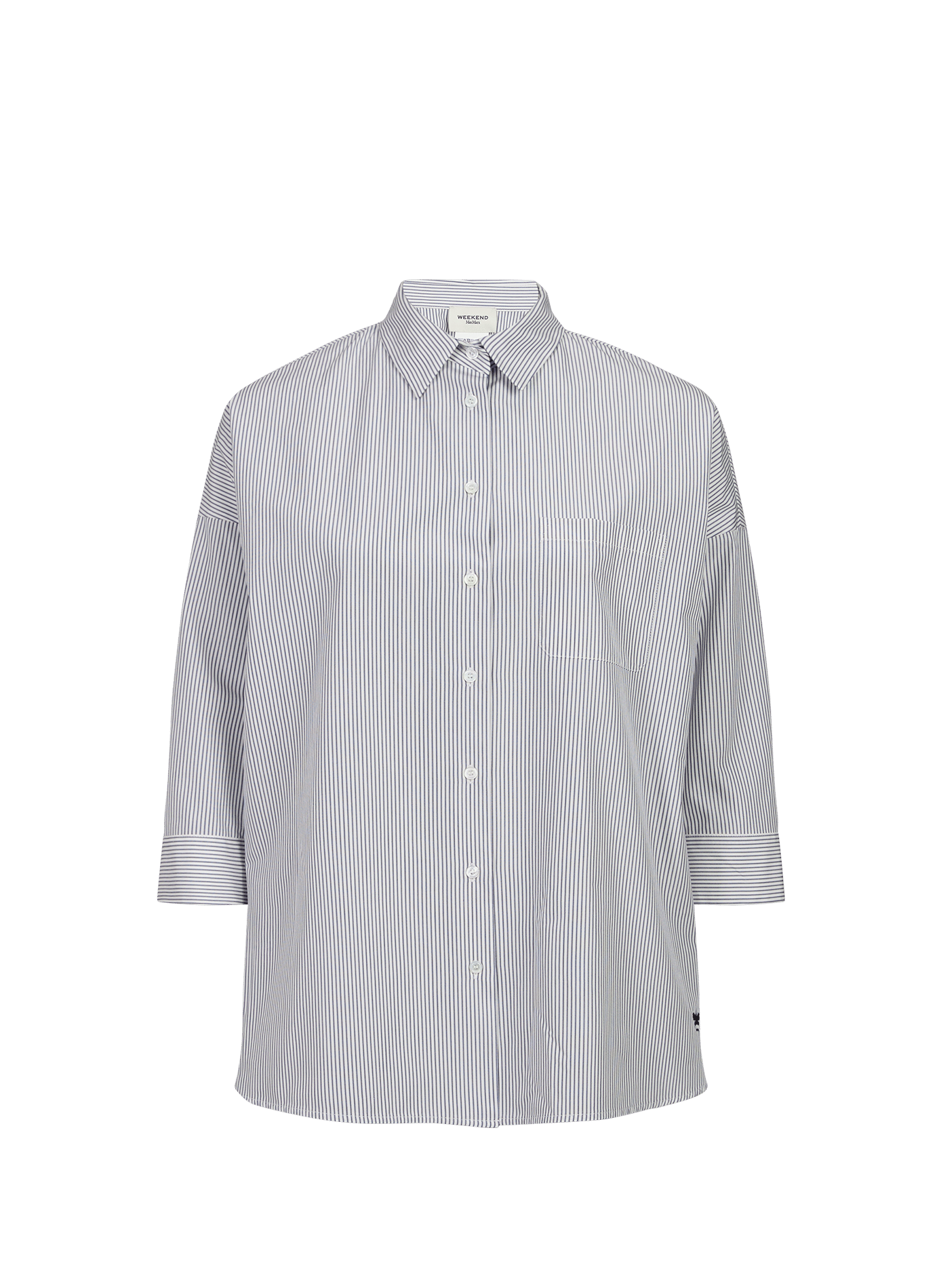 Chemise rayée à manches trois quarts en coton  Navy small stripe