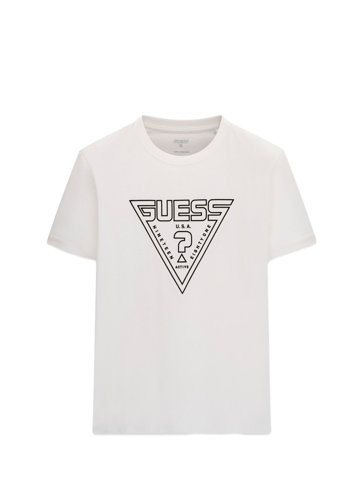 Straight short-sleeved T-shirt with cotton triangle logo GUESS White