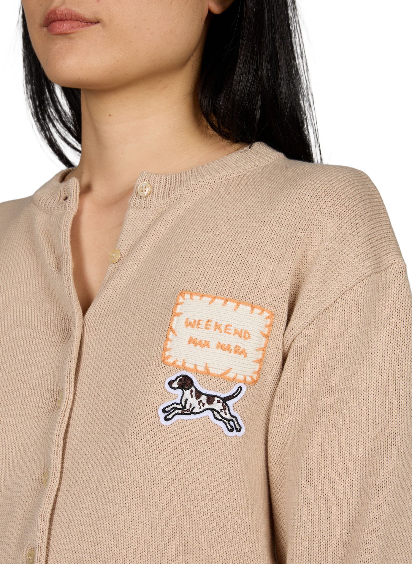 Gerade geschnittener Cardigan mit Rundhalsausschnitt und Stickerei aus Baumwollmischung MAX MARA WEEK END No color