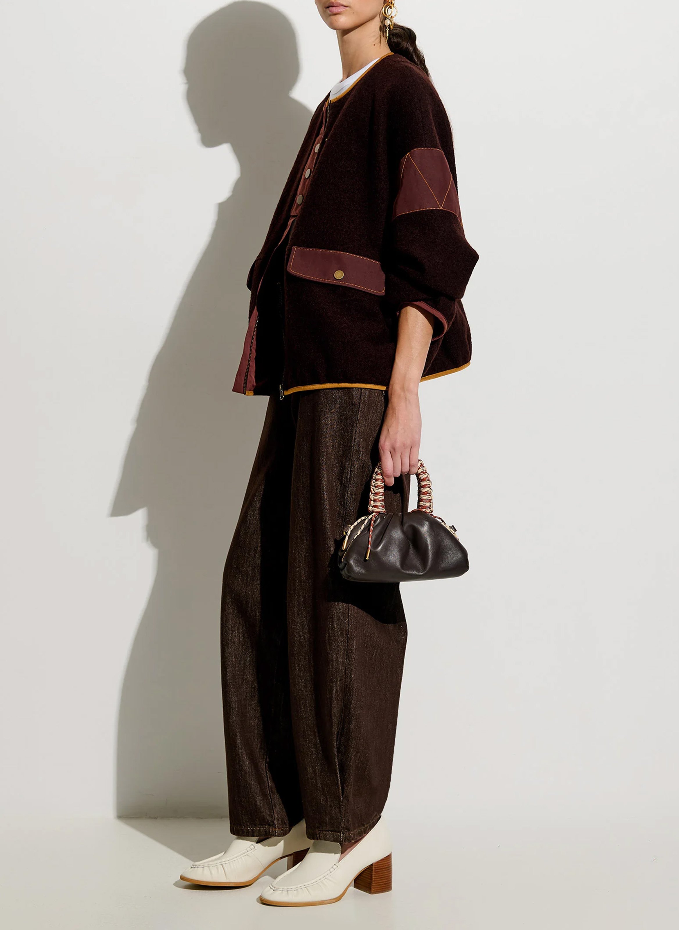 Veste ronde à détails denim en laine cold night SESSUN Marron