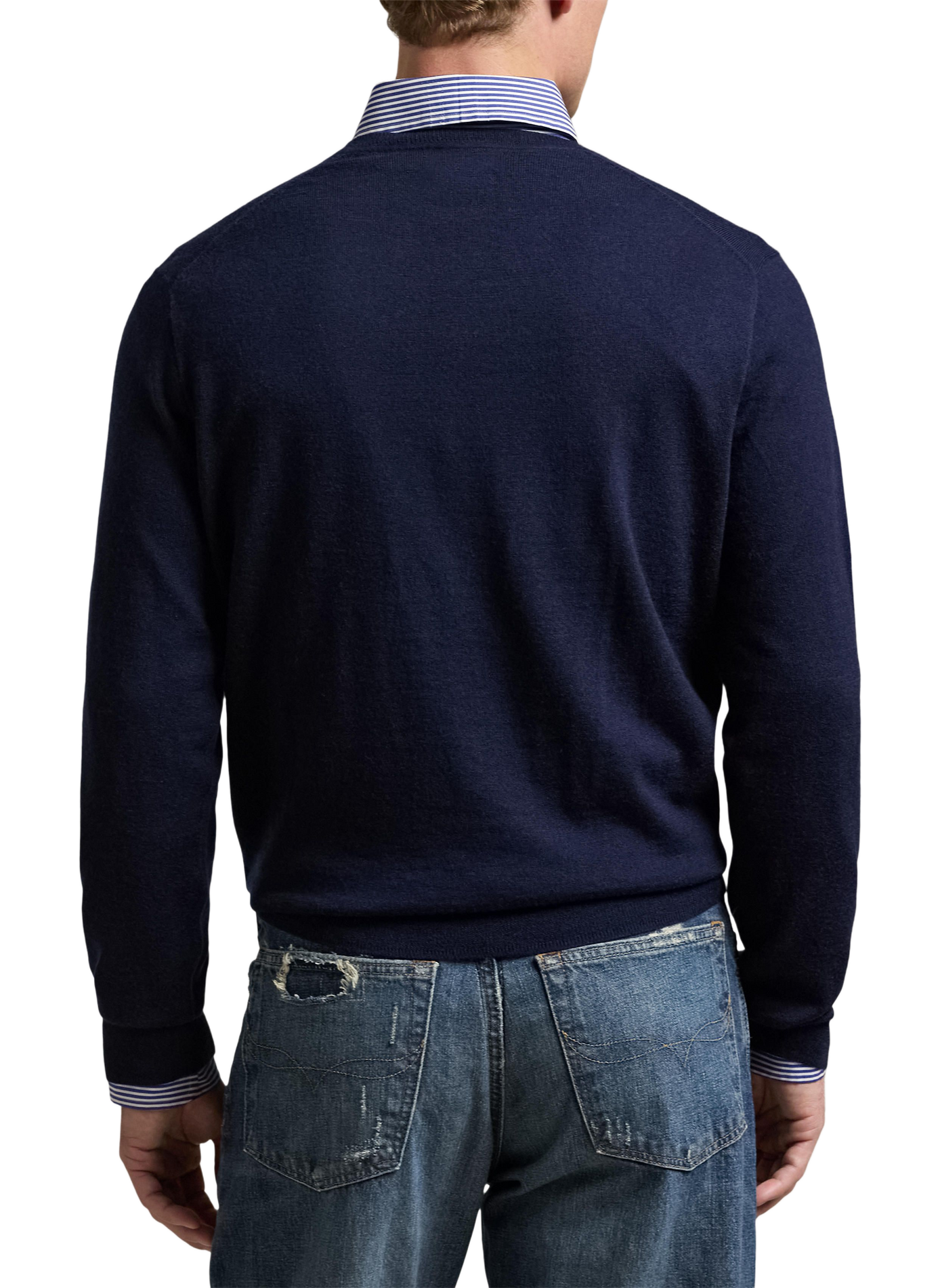 Pull cintré col V en laine POLO RALPH LAUREN Bleu