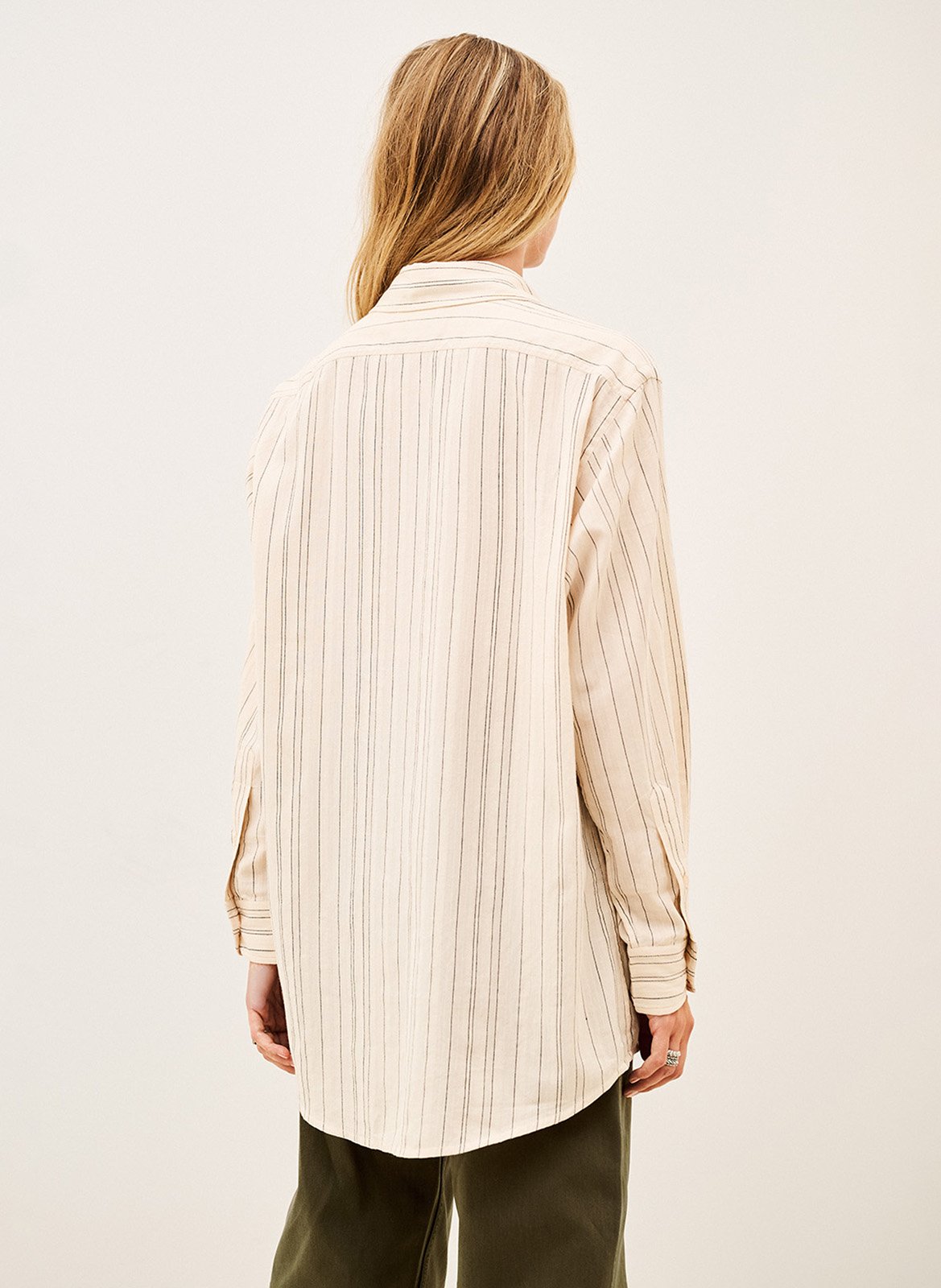 Chemise droite rayée en coton sisa BA&SH Beige