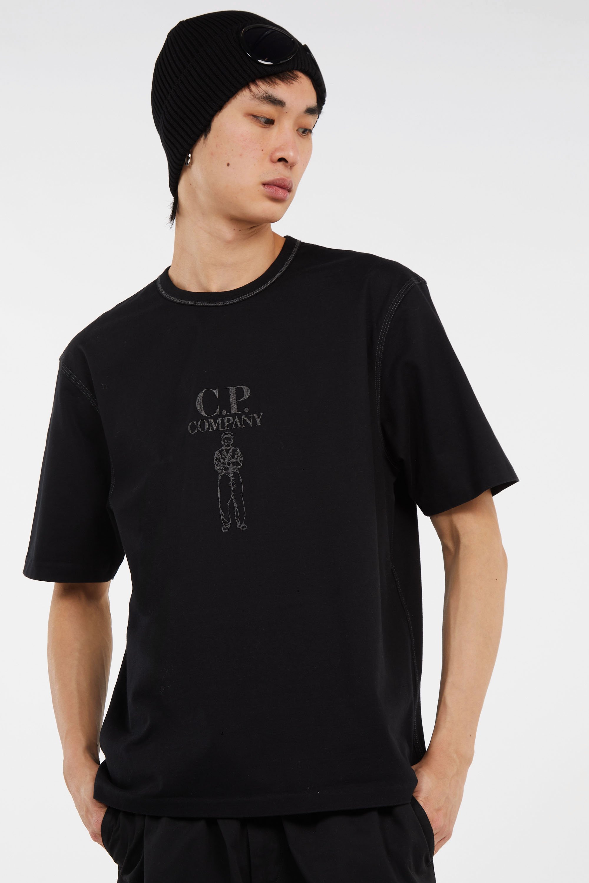 T-shirt mercerized jersey 30/2 twisted short sleeve logo t-shirt CP COMPANY Noir