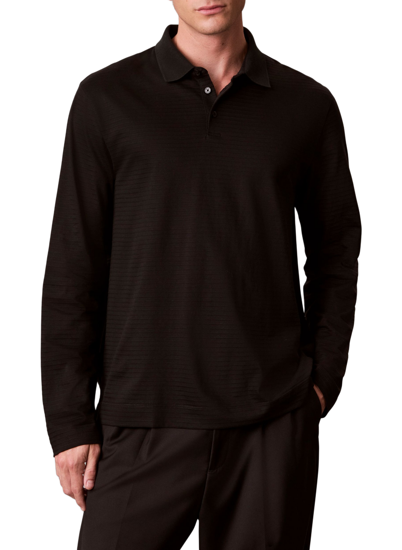 Polo manches longues côtelé en coton CALVIN KLEIN Schwarz