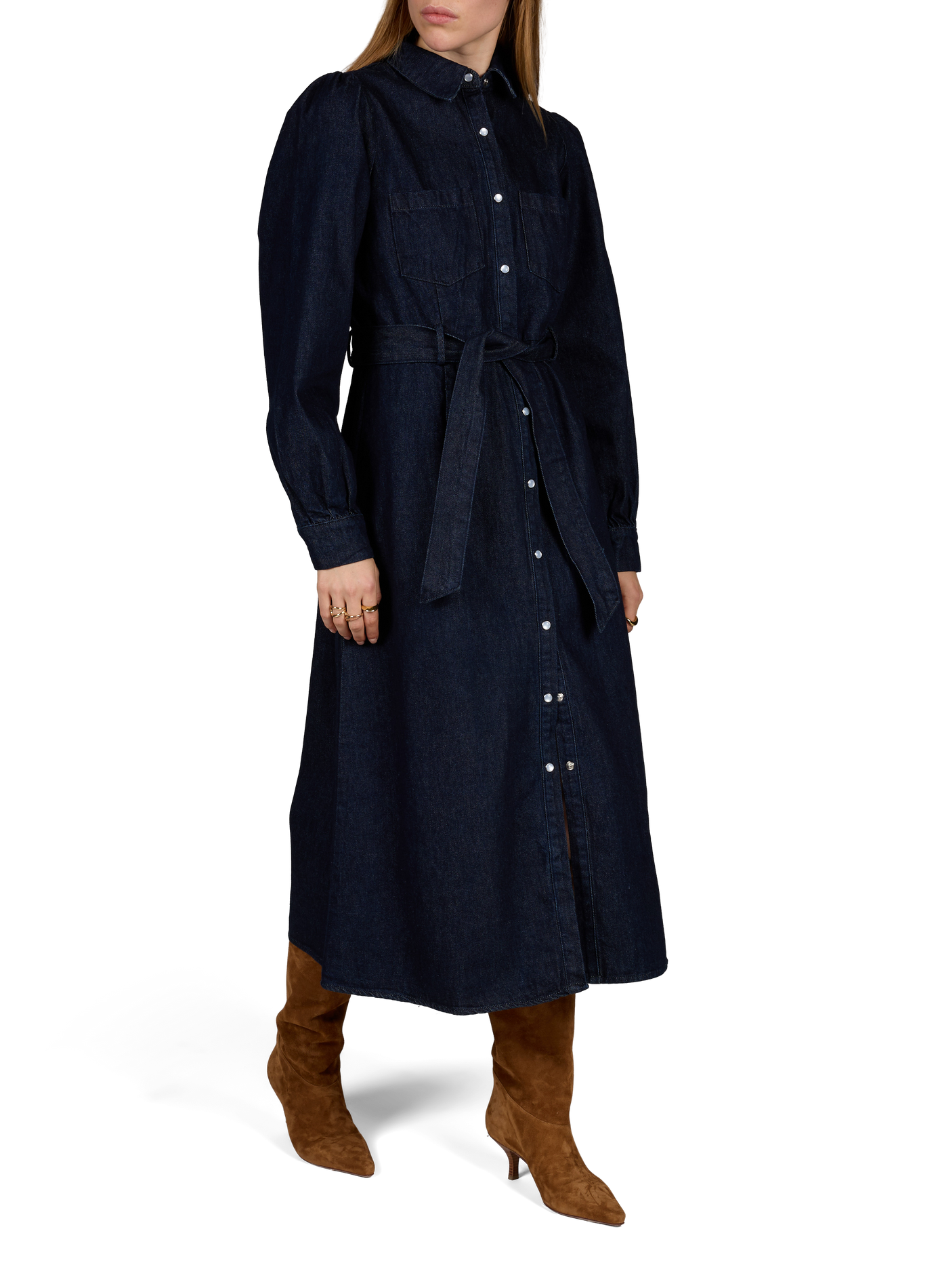 Robe-chemise midi en denim de coton GARANCE Bleu