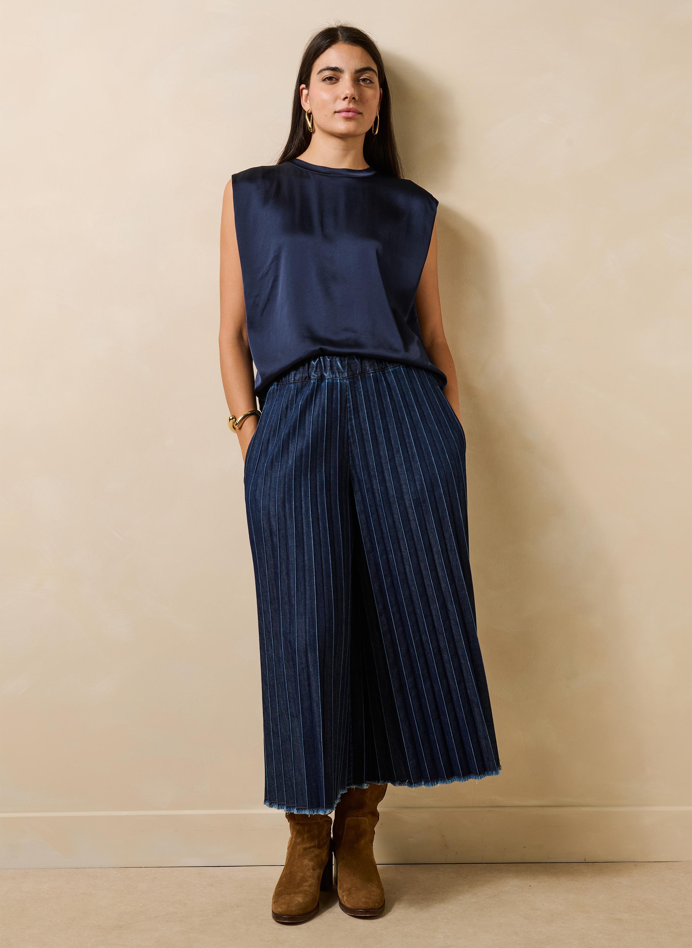 Effen satijnen mouwloze top LA FEE MARABOUTEE Blauw