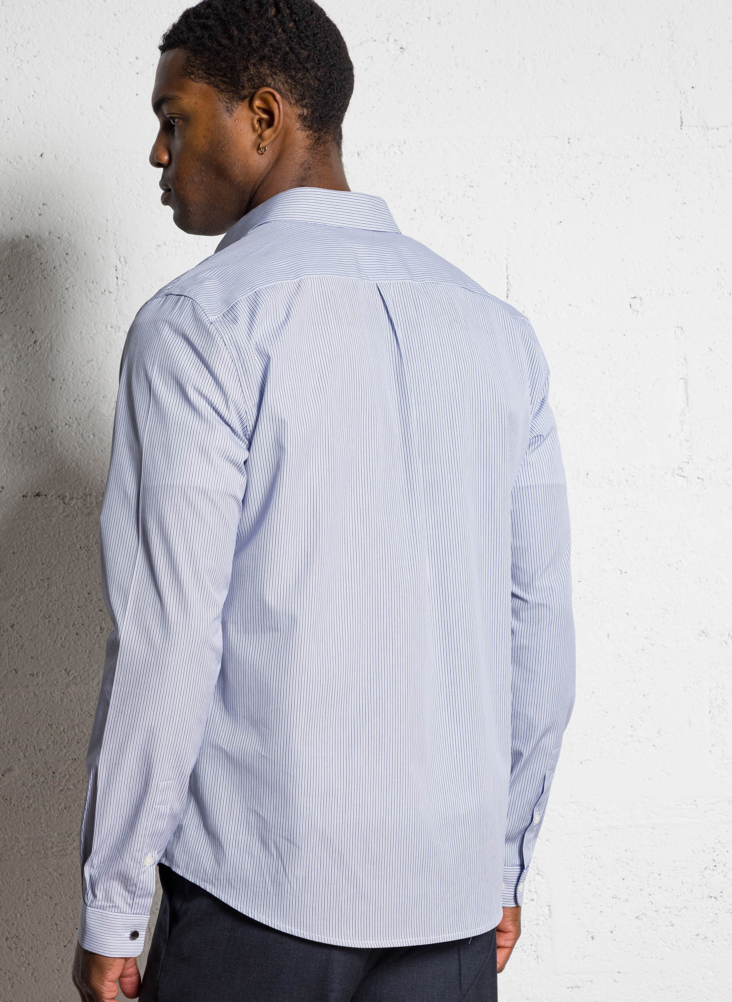 Chemise col classique rayée en coton IKKS Bleu