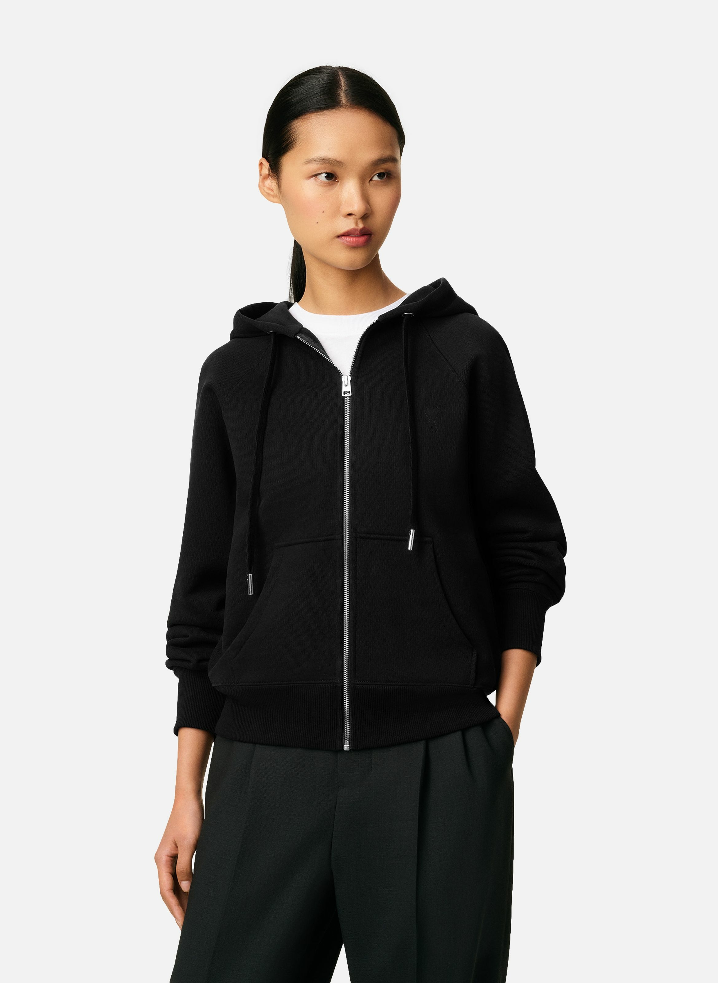 Hoodie zippé ami de coeur embossé unisexe en coton AMI PARIS Noir
