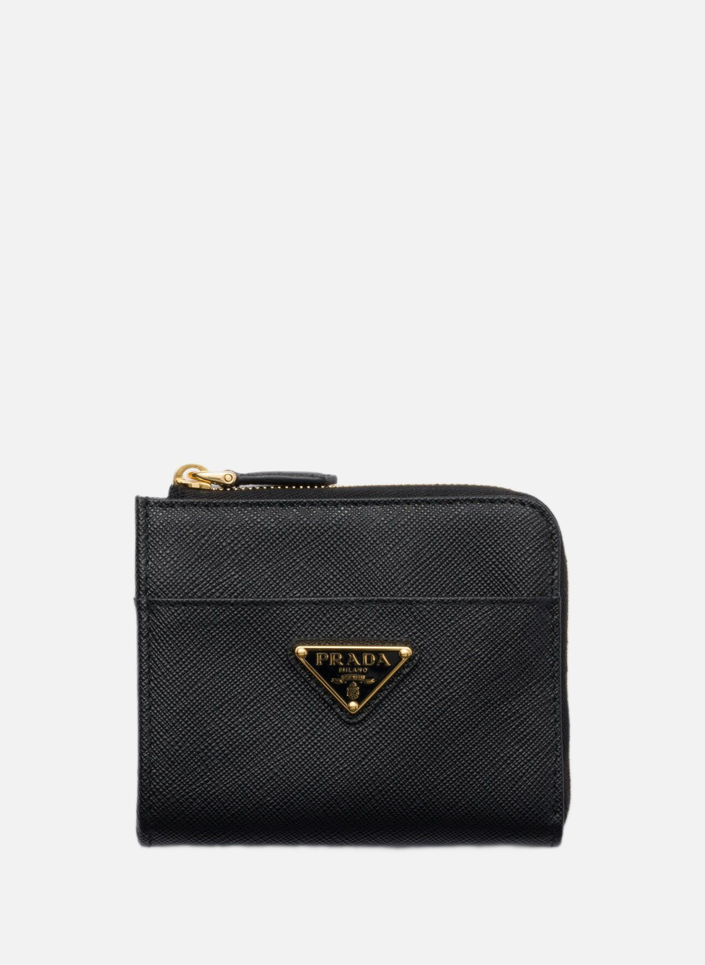 Petit portefeuille zippé en cuir saffiano PRADA Noir