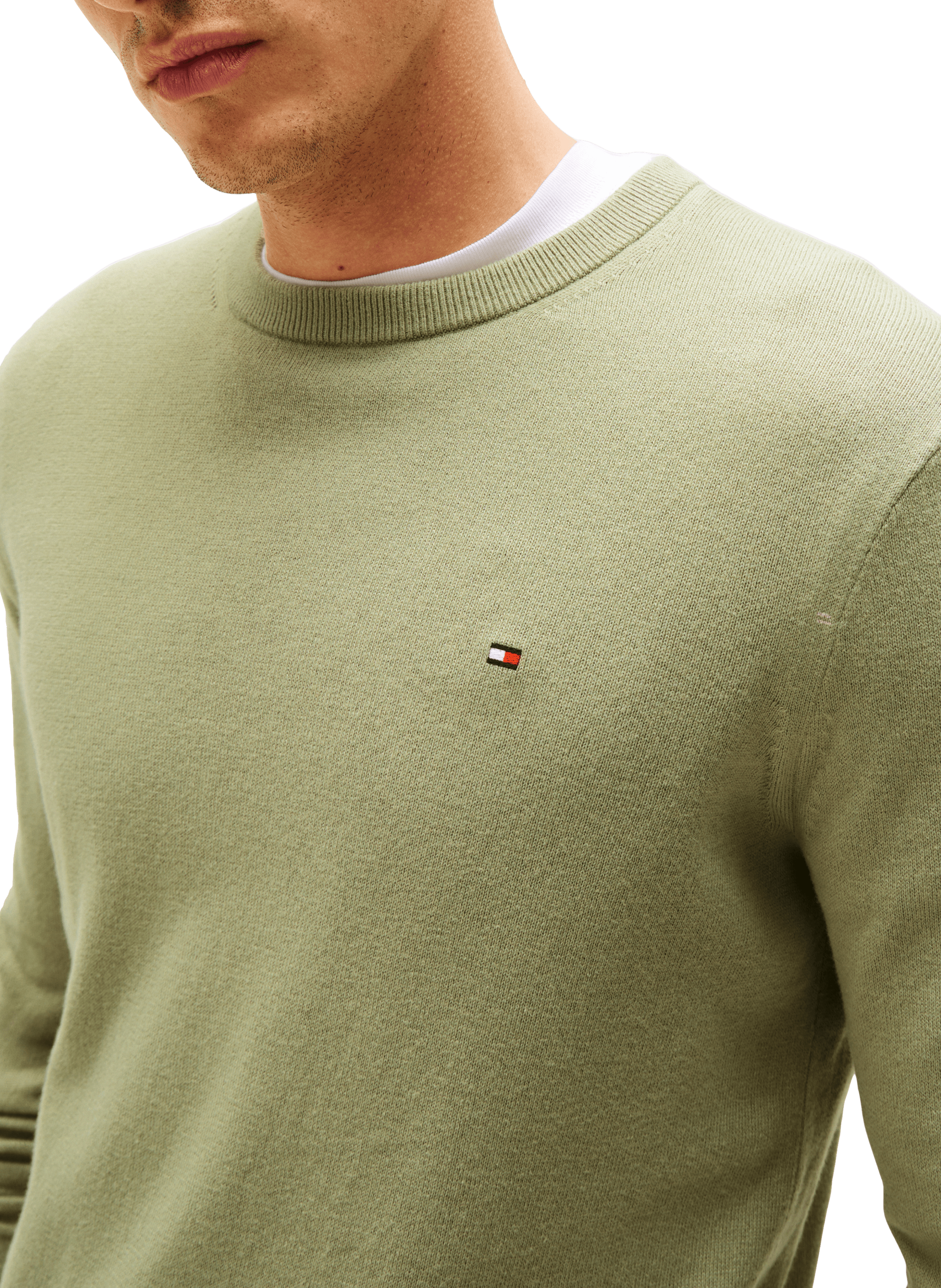 Pull col rond en coton et cachemire TOMMY HILFIGER Vert