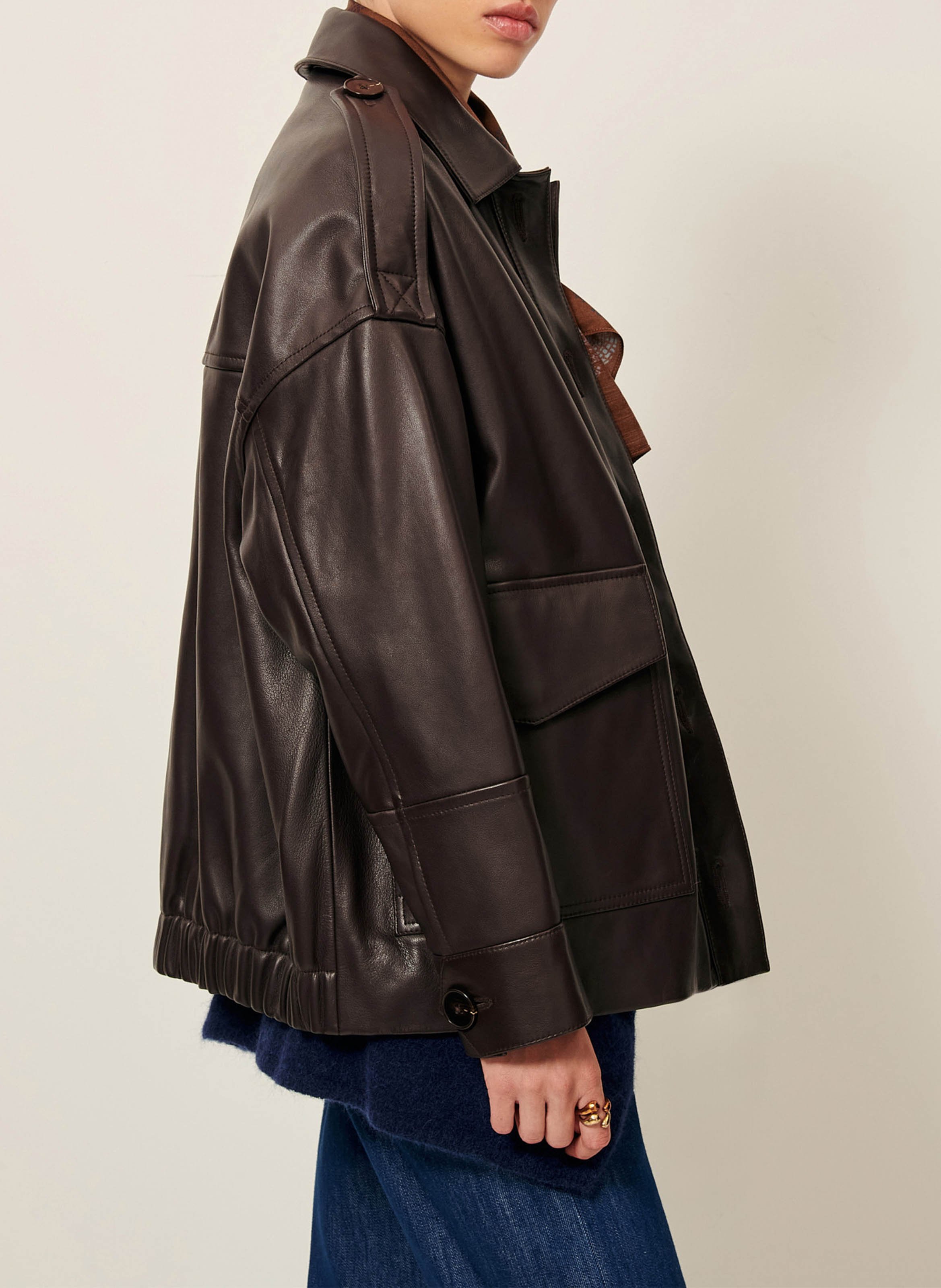 Veste ample boutonnée en cuir harriboyd Marron