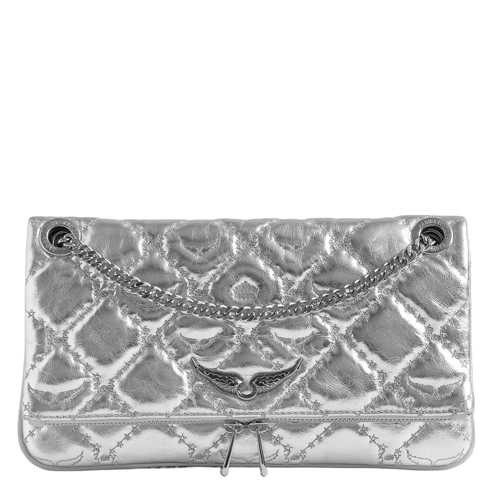 ZADIG&VOLTAIRE Pochette à rabat matelassée en cuir métallisé rock ii Gris