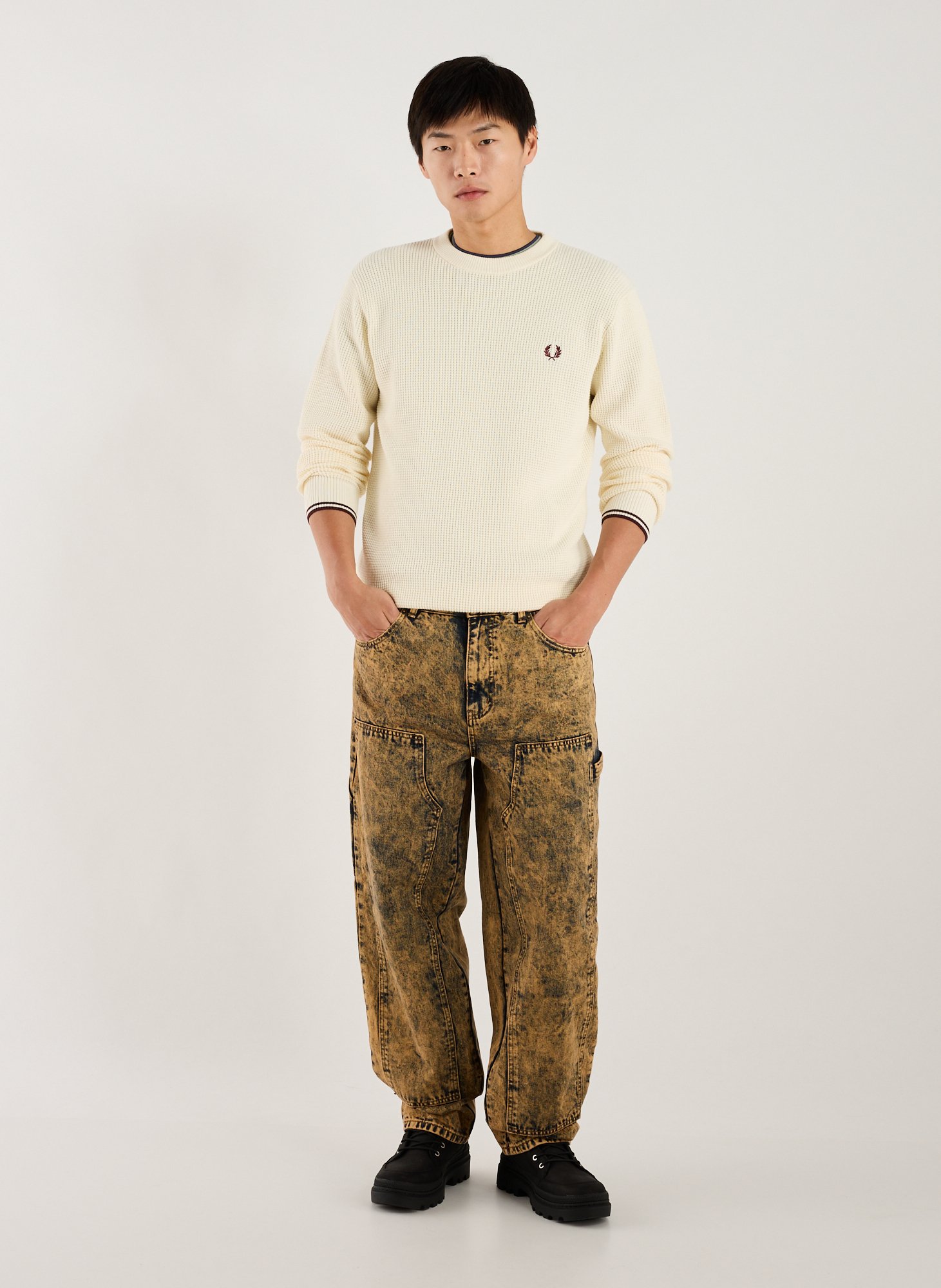 Embossed cotton sweater FRED PERRY Beige