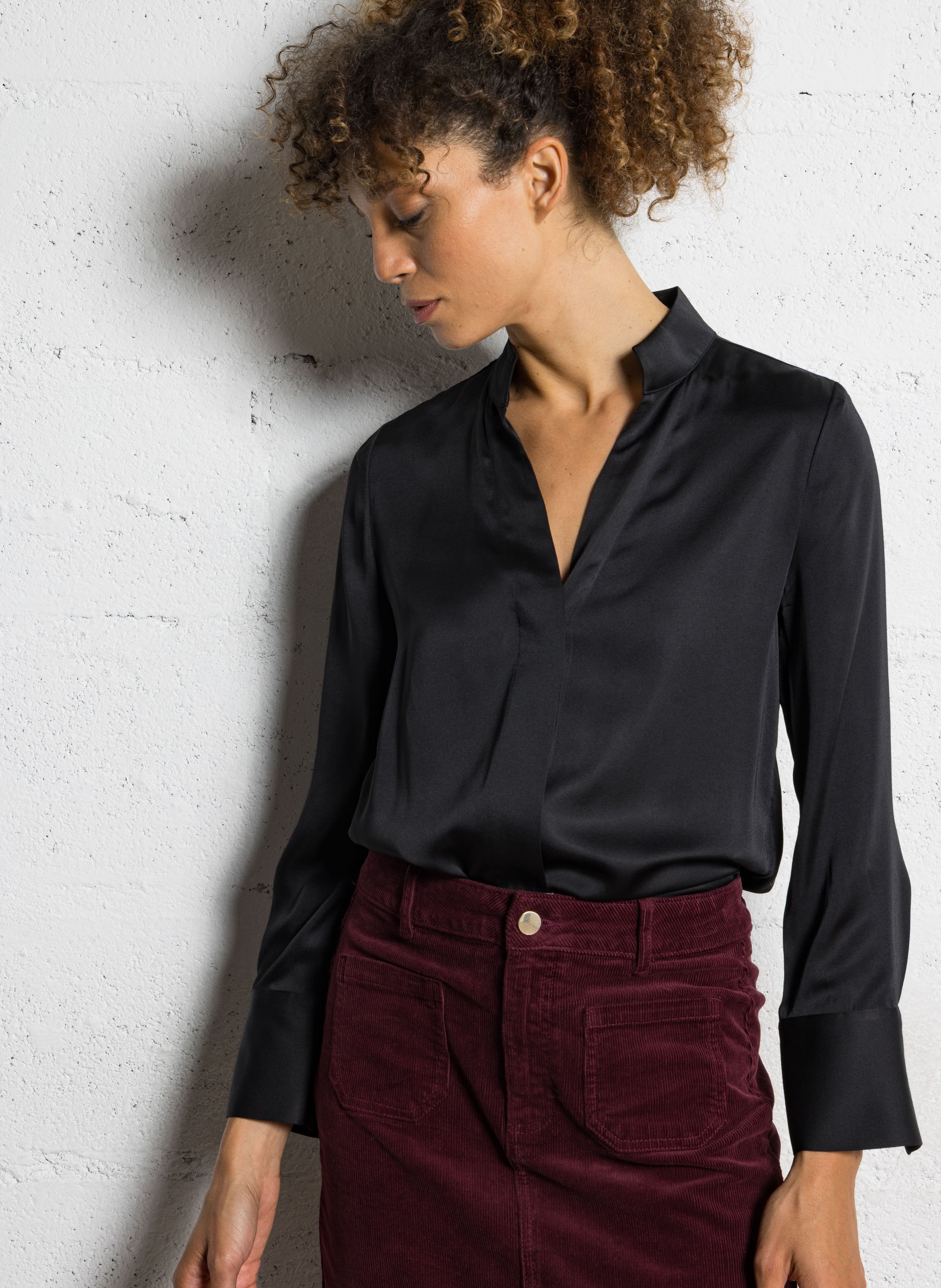 Blouse fluide satinée à col tunisien Basile MAISON 123 Noir