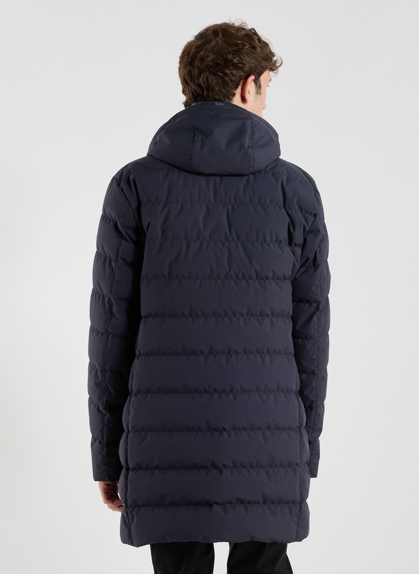 Quilted mid-length hooded puffer jacket HERNO Blue