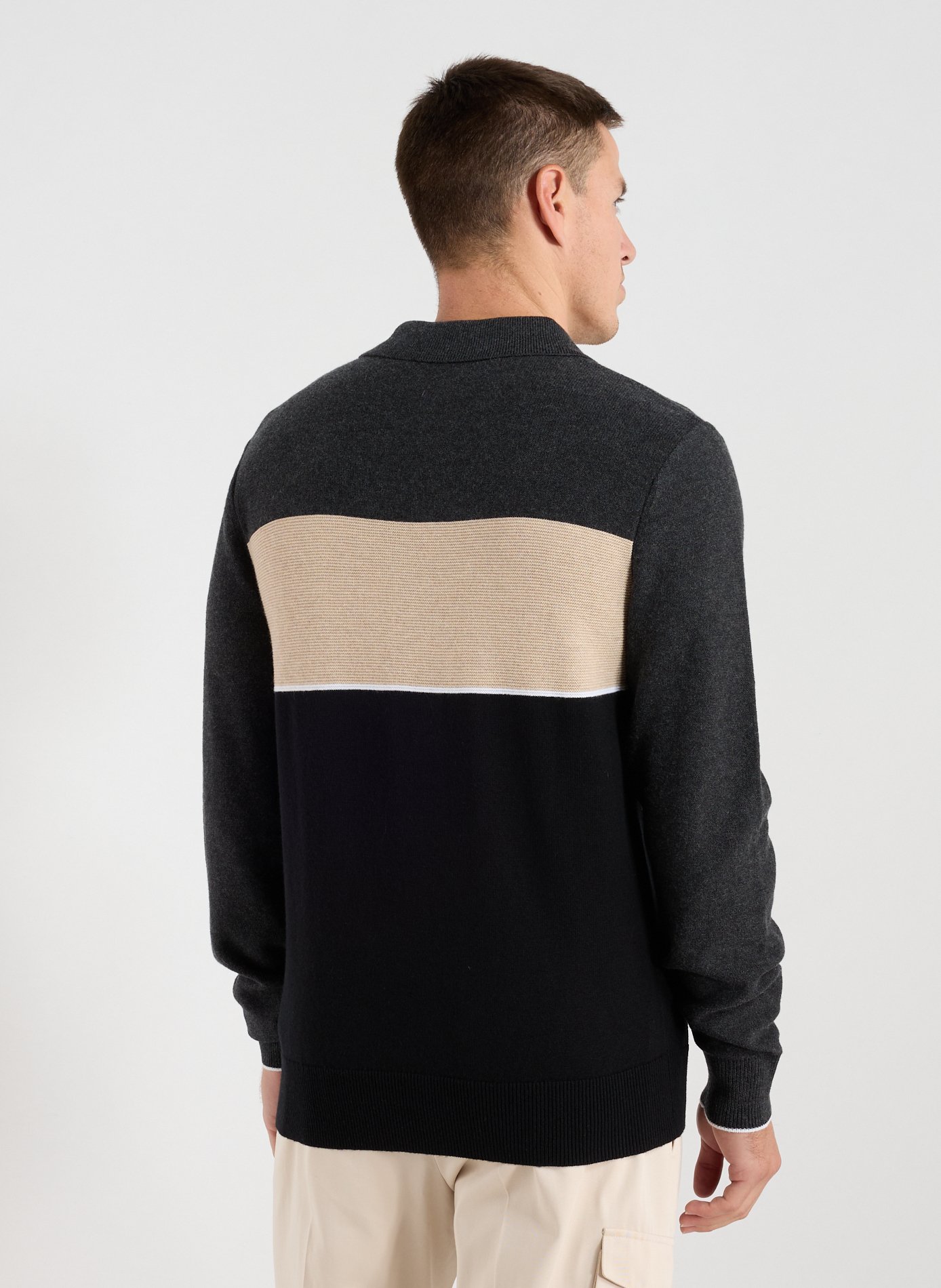 Pull col polo en laine et coton EDEN PARK Gris