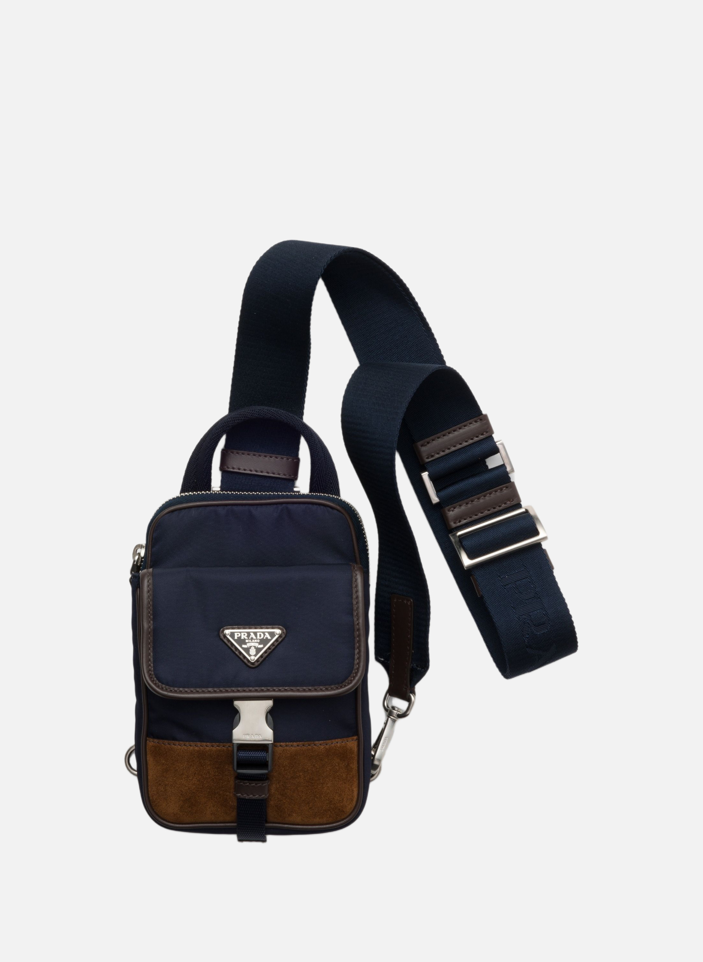 PRADA Étui pour smartphone en re-nylon et cuir Bleu