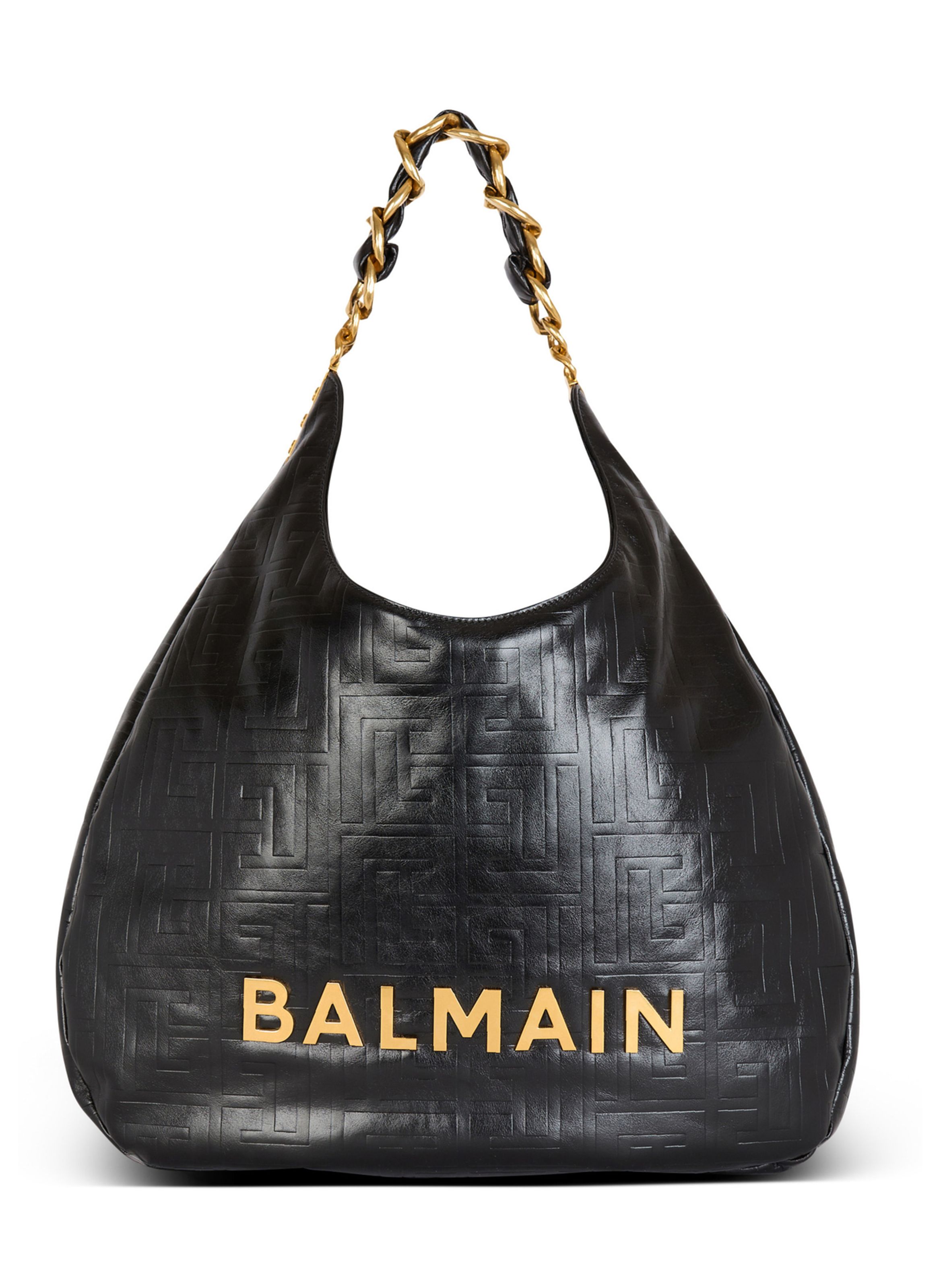 Sac cabas 1945 soft hobo en cuir froissé monogrammé BALMAIN Noir
