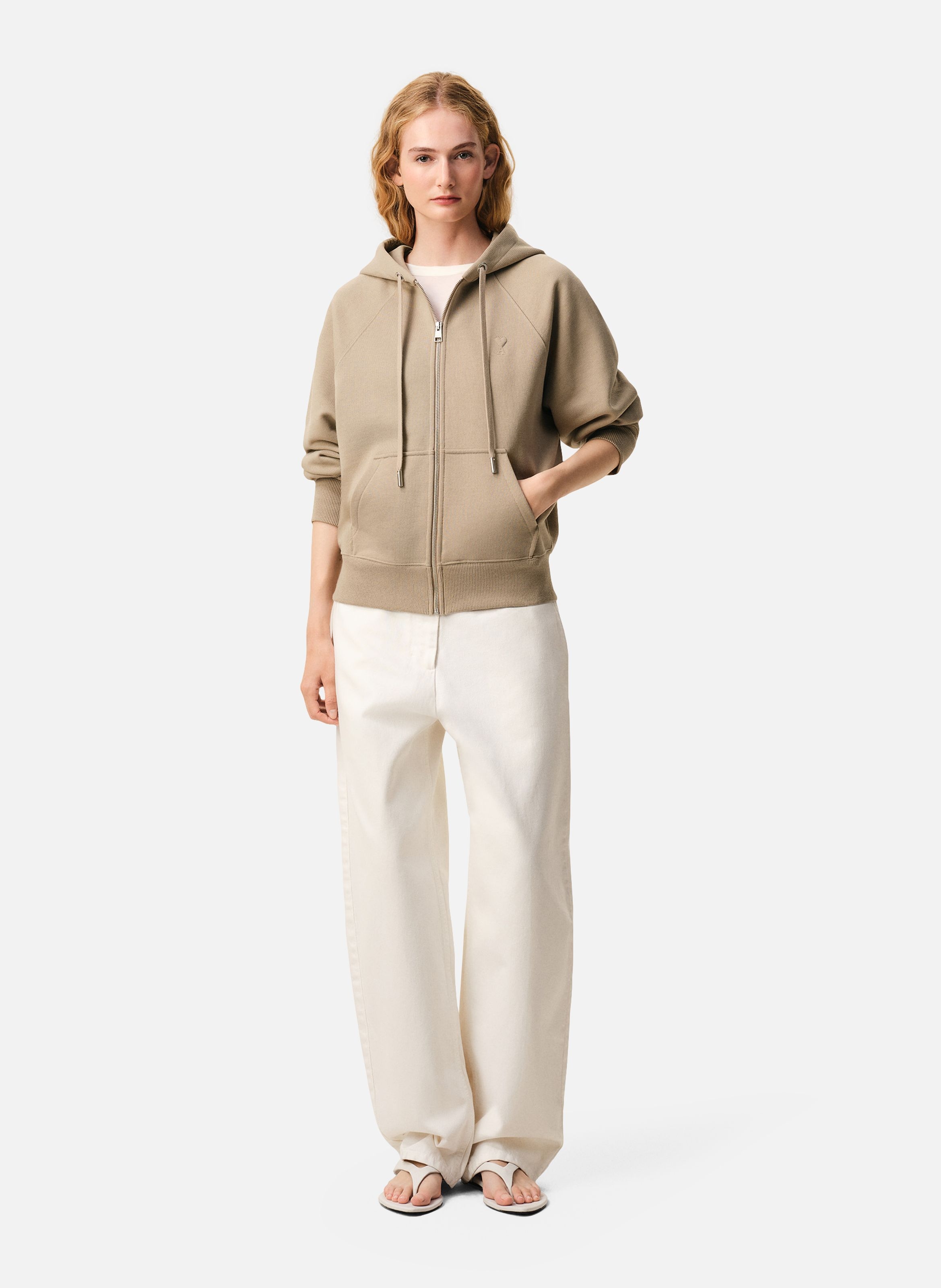 Hoodie Zippé Ami De Coeur En Coton unisexe AMI PARIS Beige