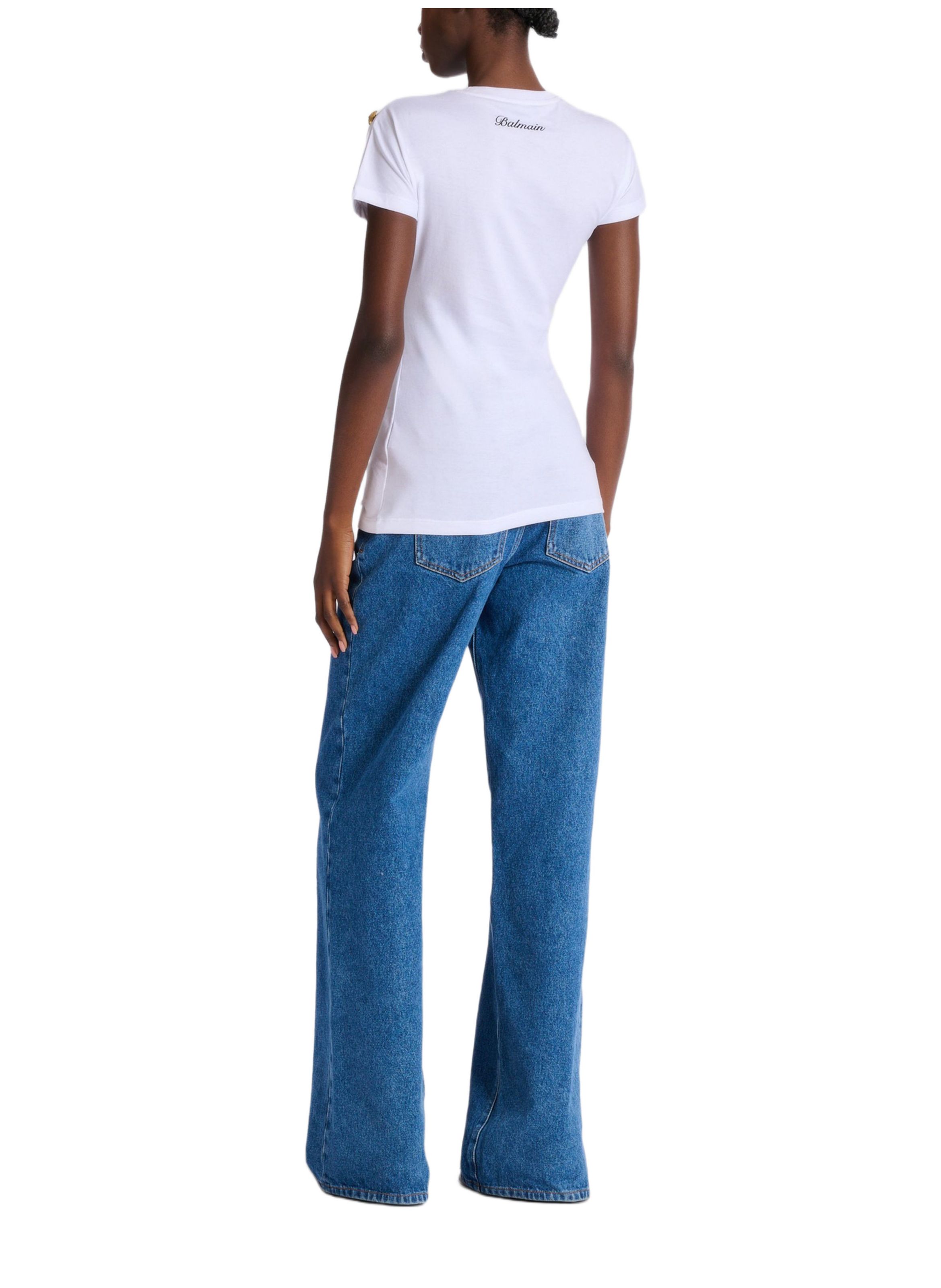 T-shirt à manches courtes drapé en jersey BALMAIN Blanc