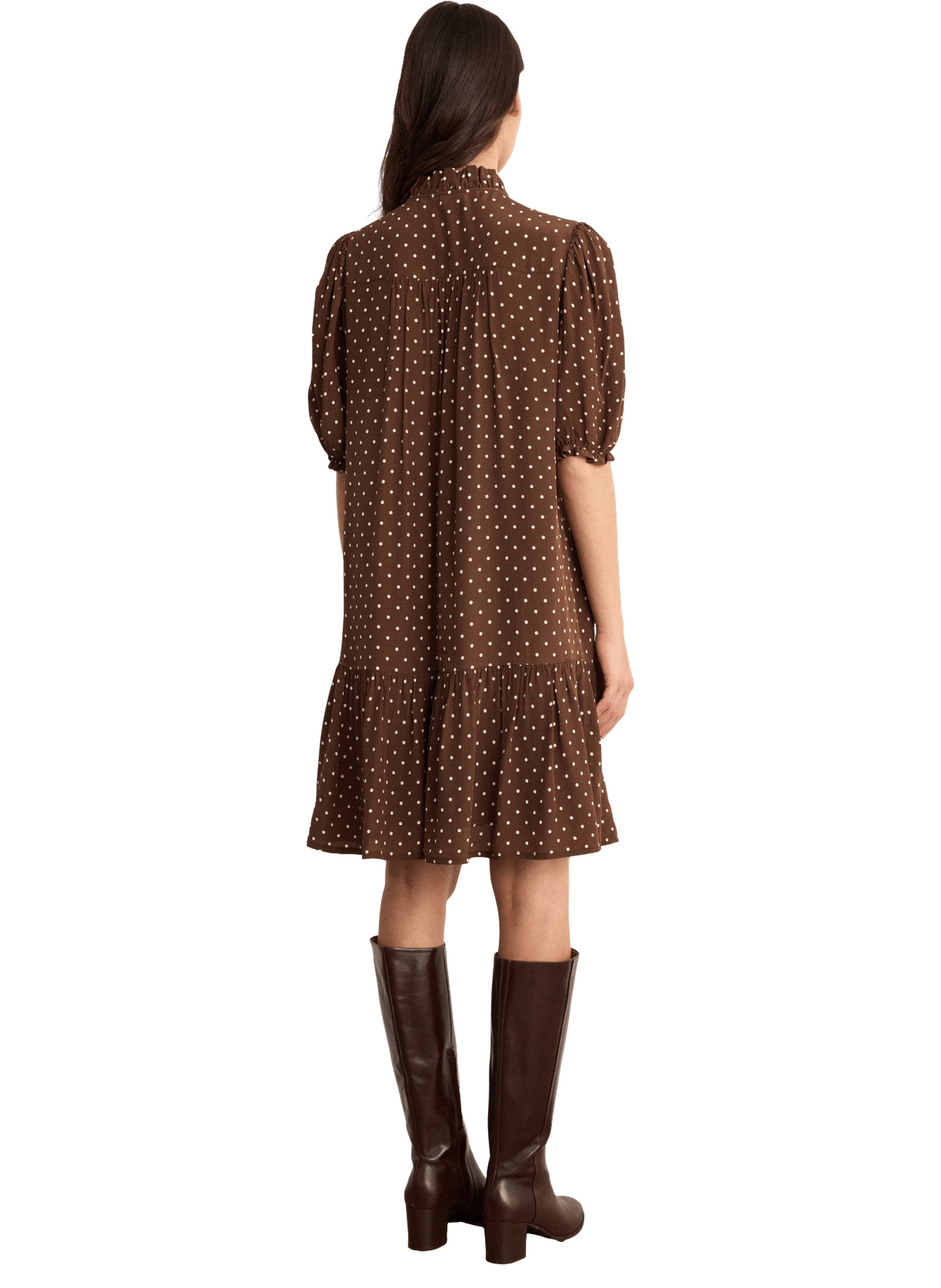 Robe droite à pois et volants - azalee PABLO Marron