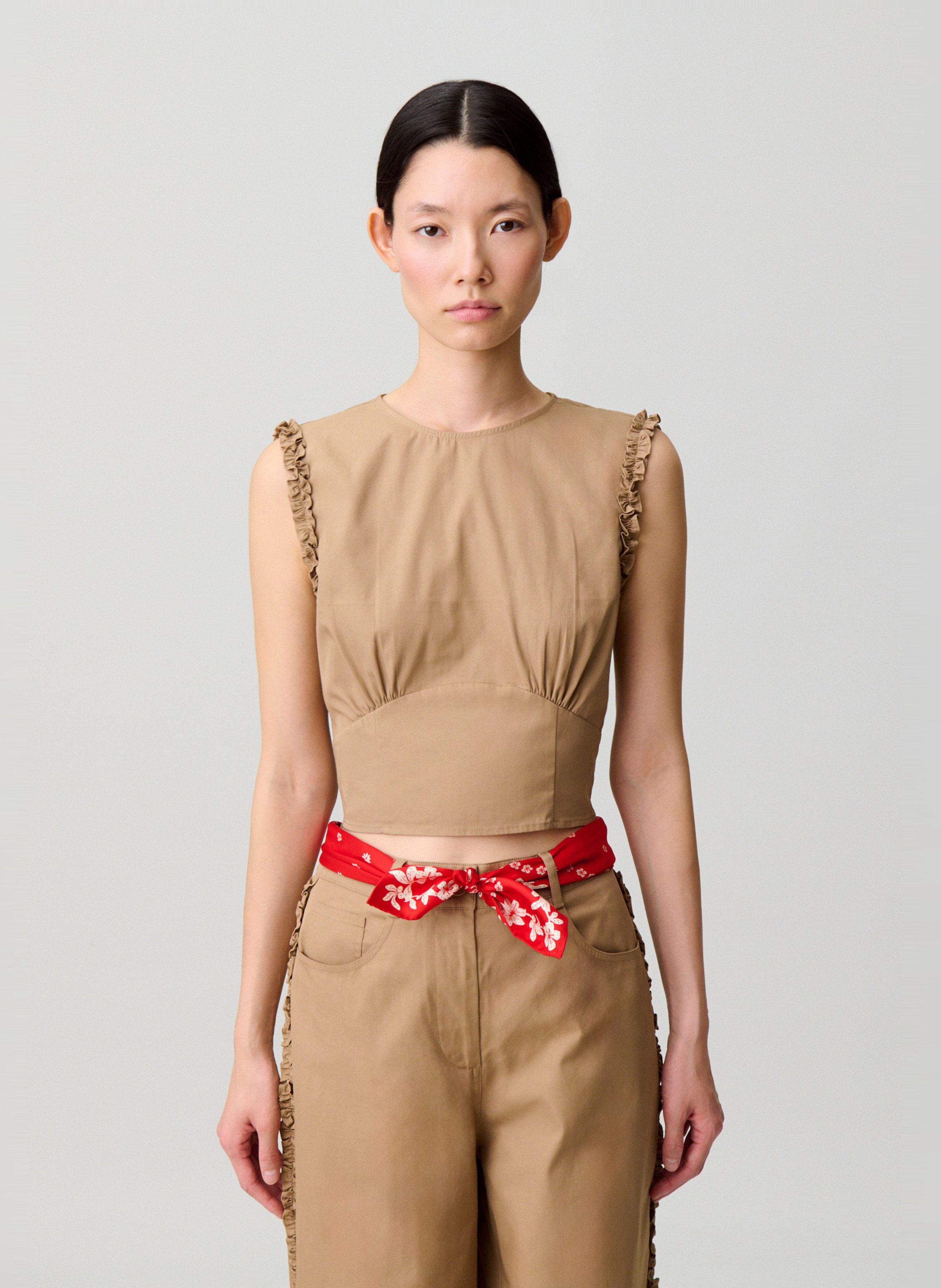 Top col rond en coton mélangé CLAUDIE PIERLOT Beige