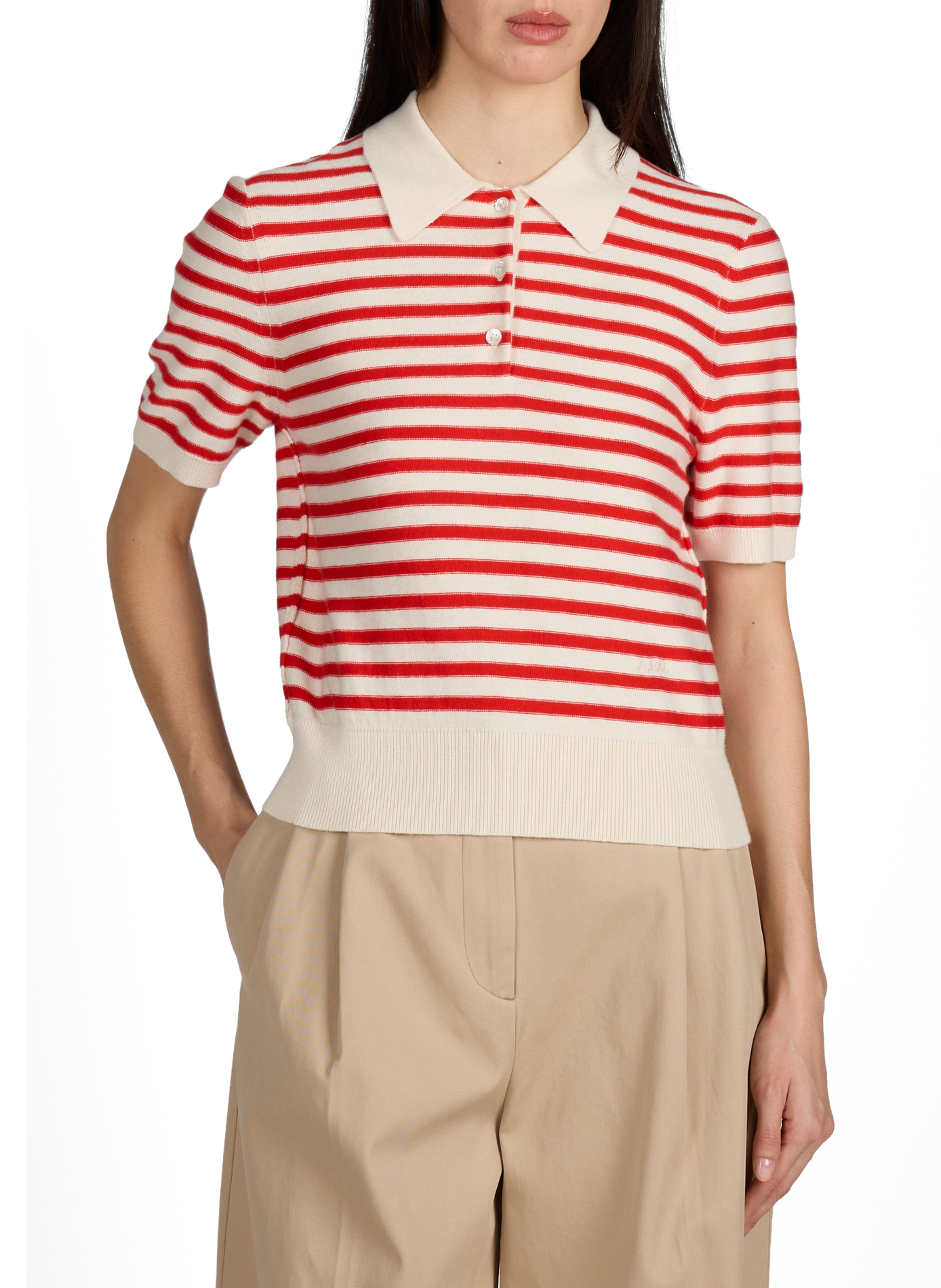 Short-sleeved polo shirt in cotton and cashmere stripes A.P.C. Multicolour