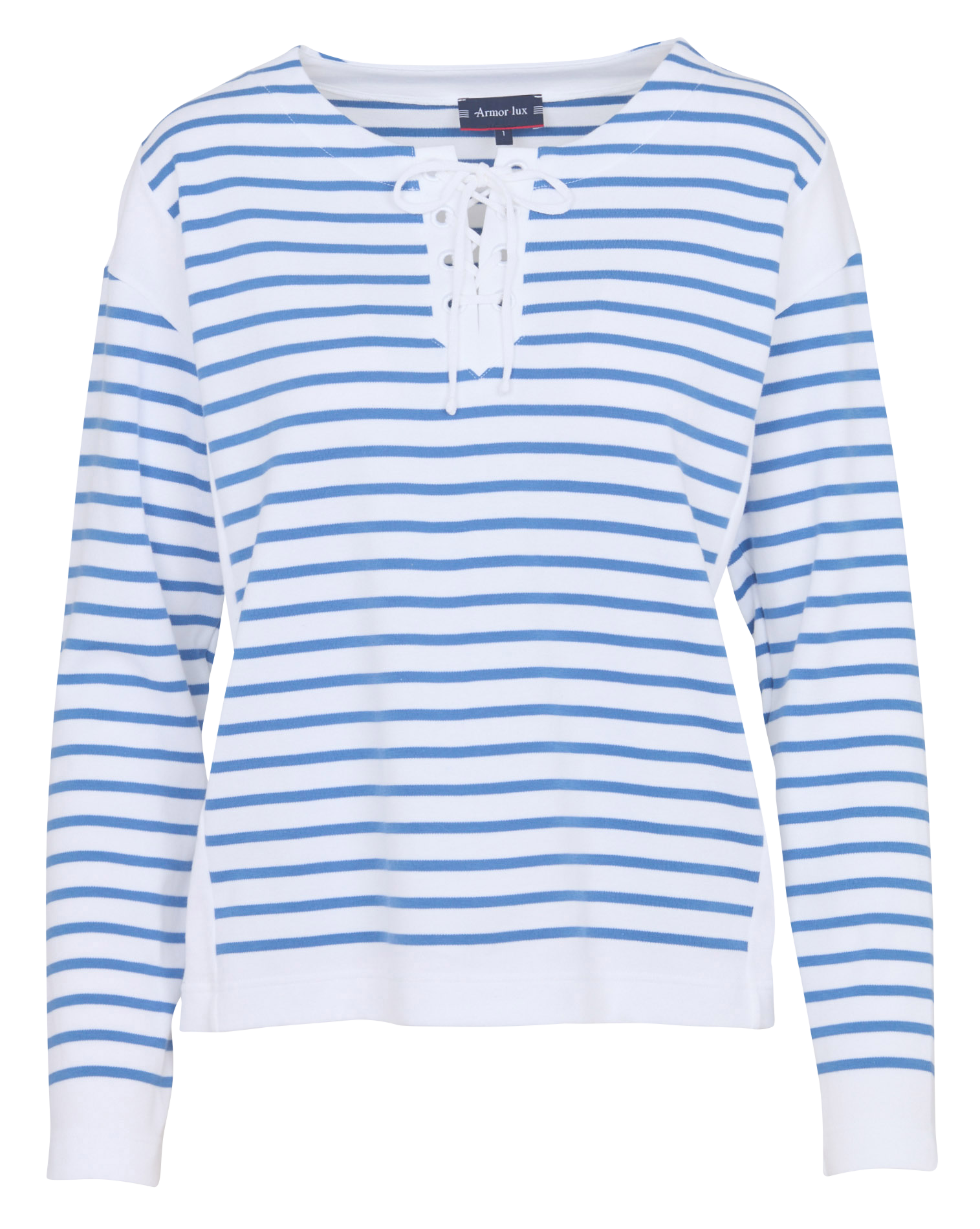 Top droit col rond en coton rayé ARMOR-LUX Blanc