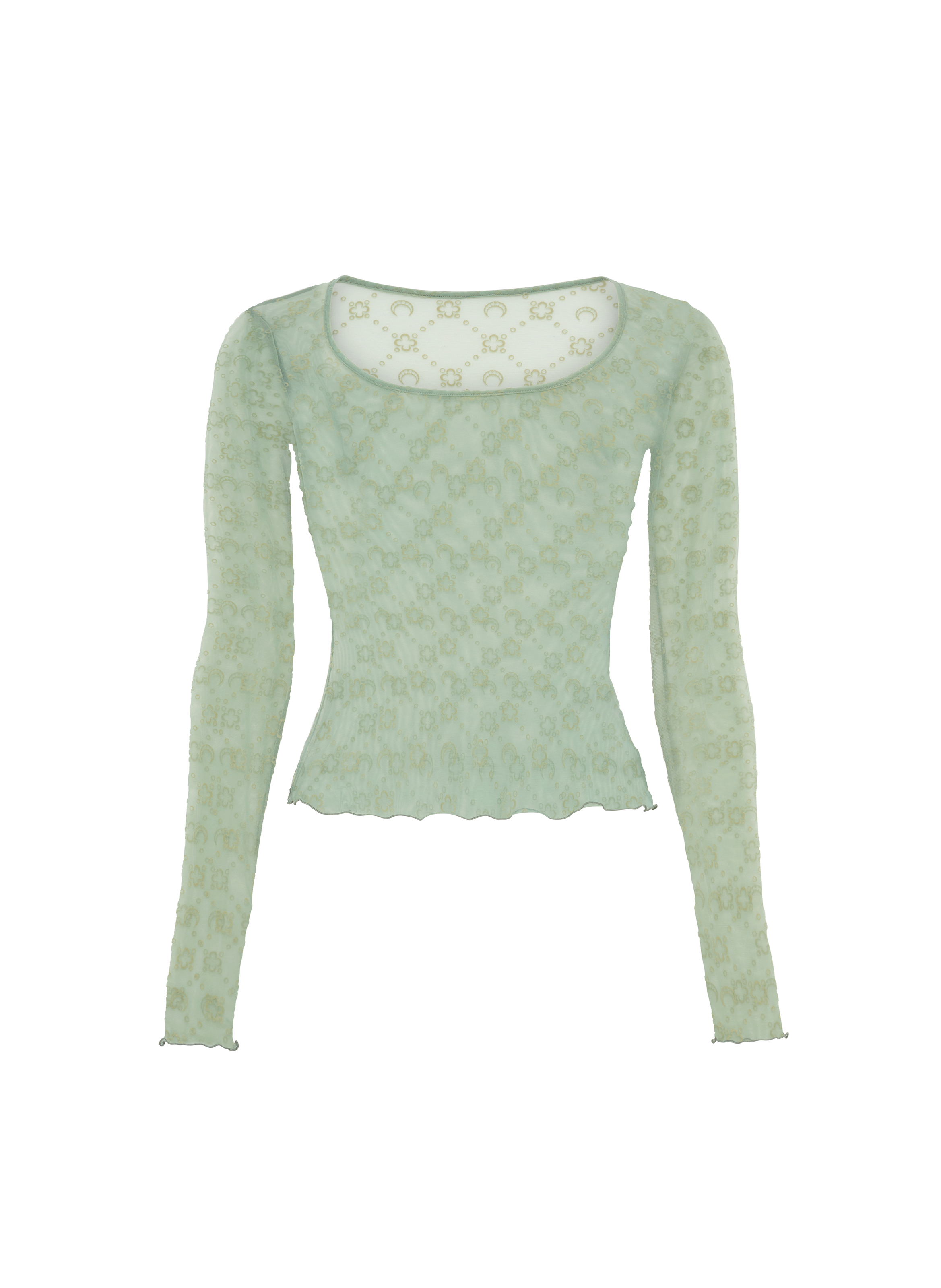 Top manches longues col rond en mesh floqué moonogram MARINE SERRE Vert
