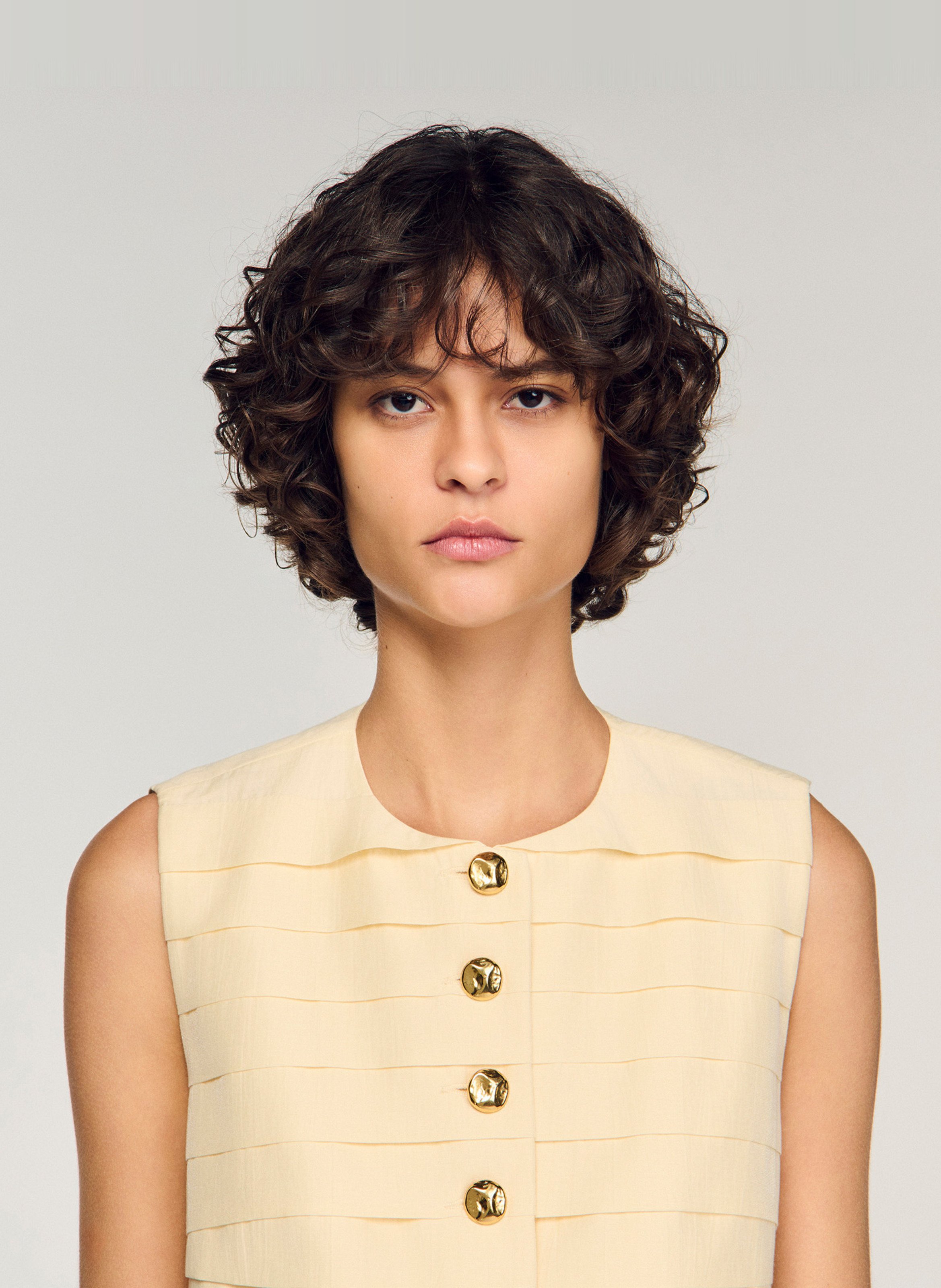 Gilet droit col rond en coton mélangé SANDRO Beige