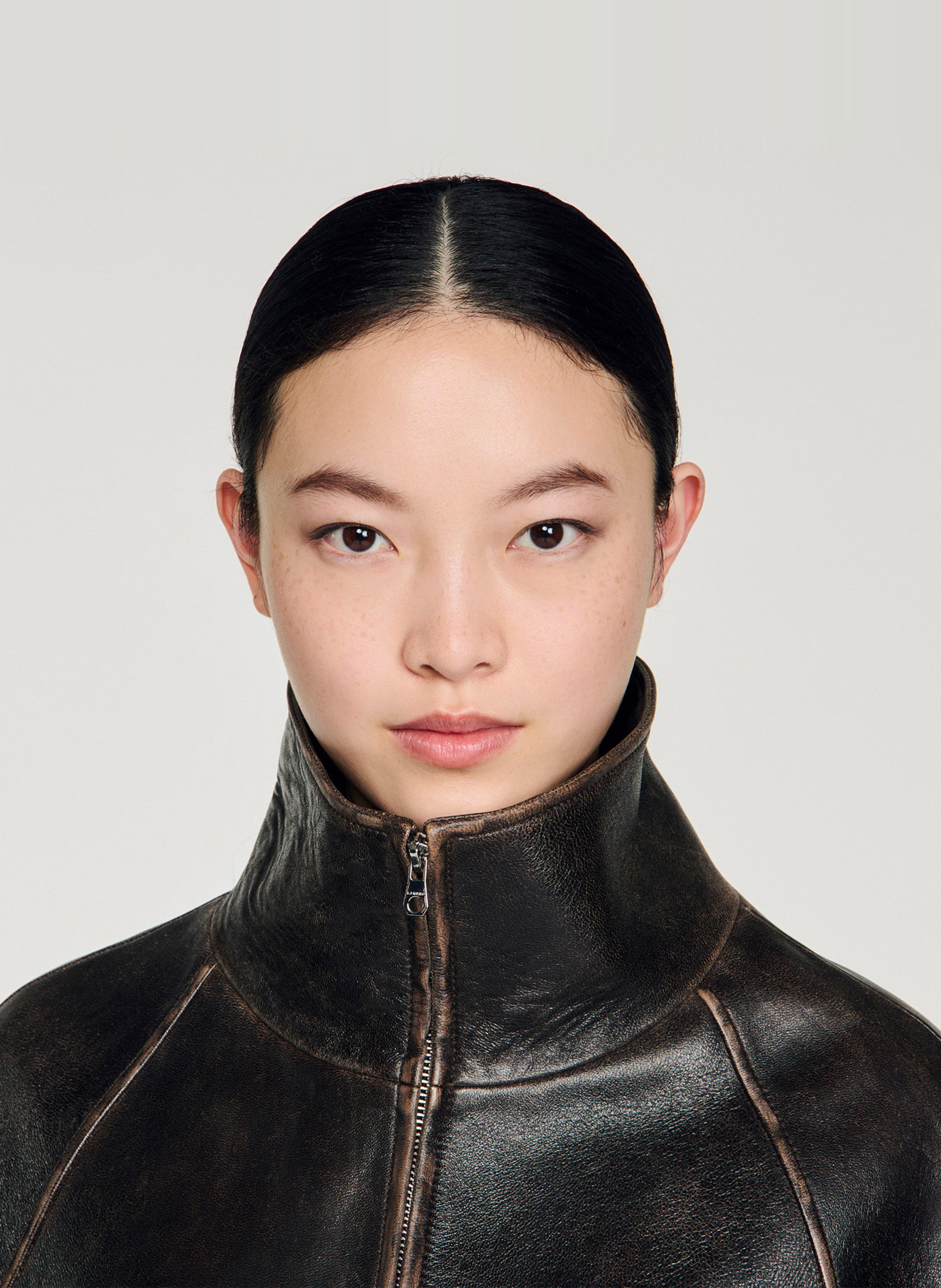 Blouson oversize en cuir SANDRO Marron