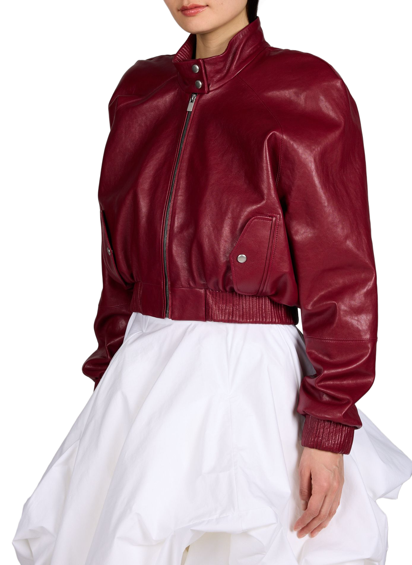 Short sheepskin leather bomber jacket MAGDA BUTRYM Red