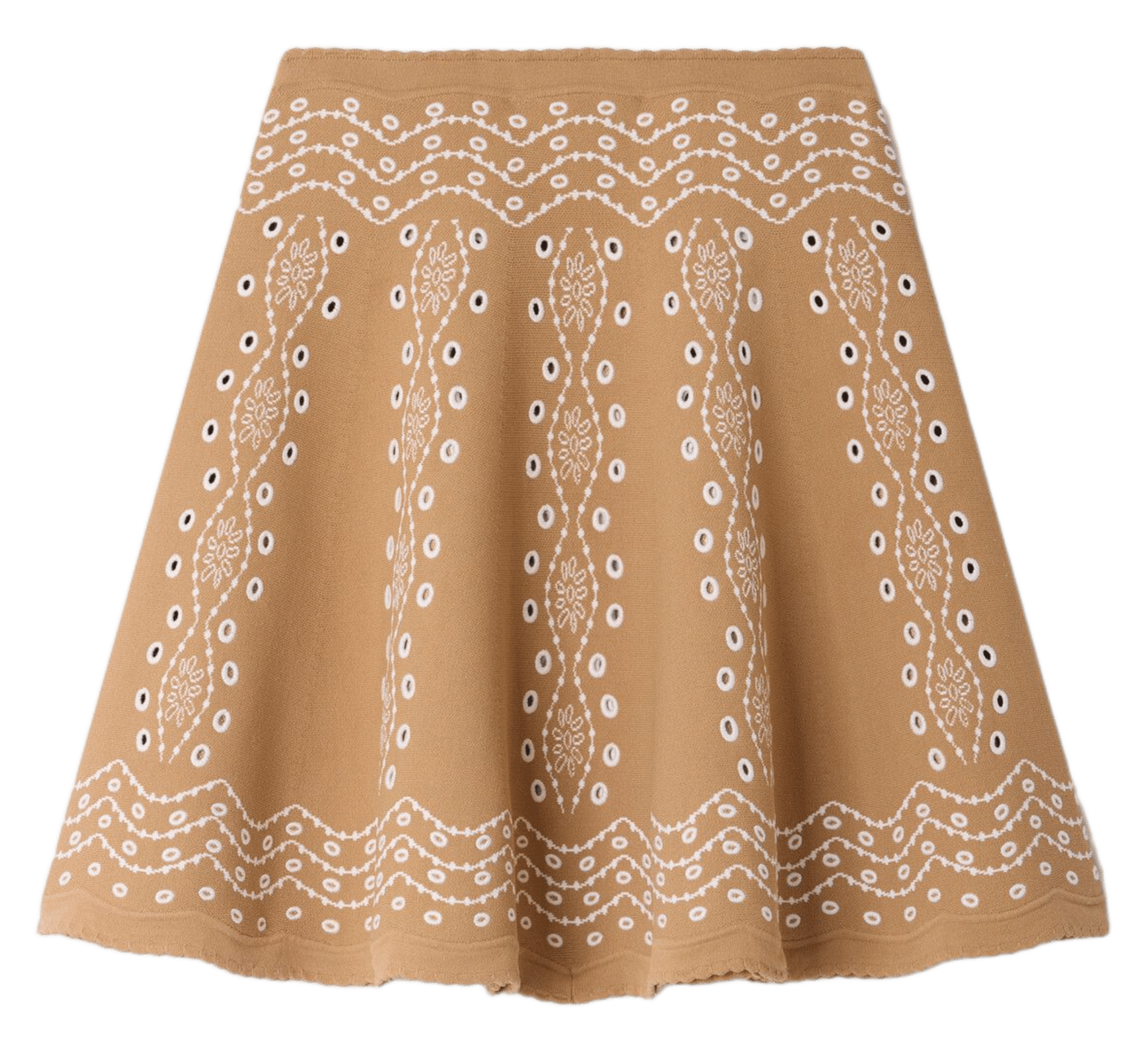 Jupe courte évasée à broderies SANDRO Beige