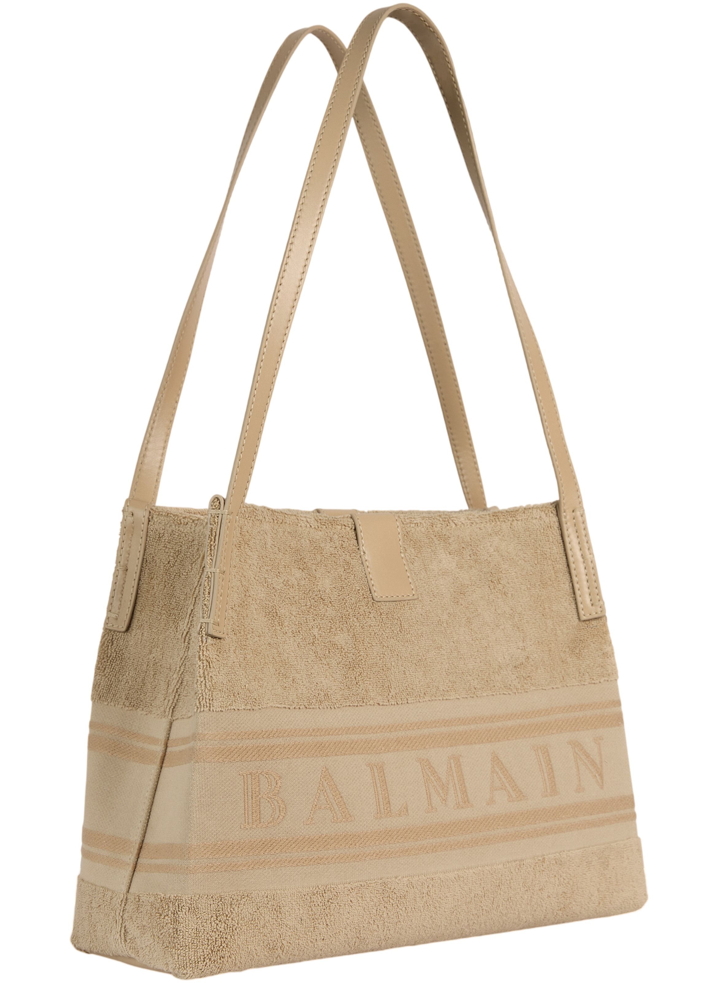 Sac cabas release small en coton bouclette BALMAIN Beige