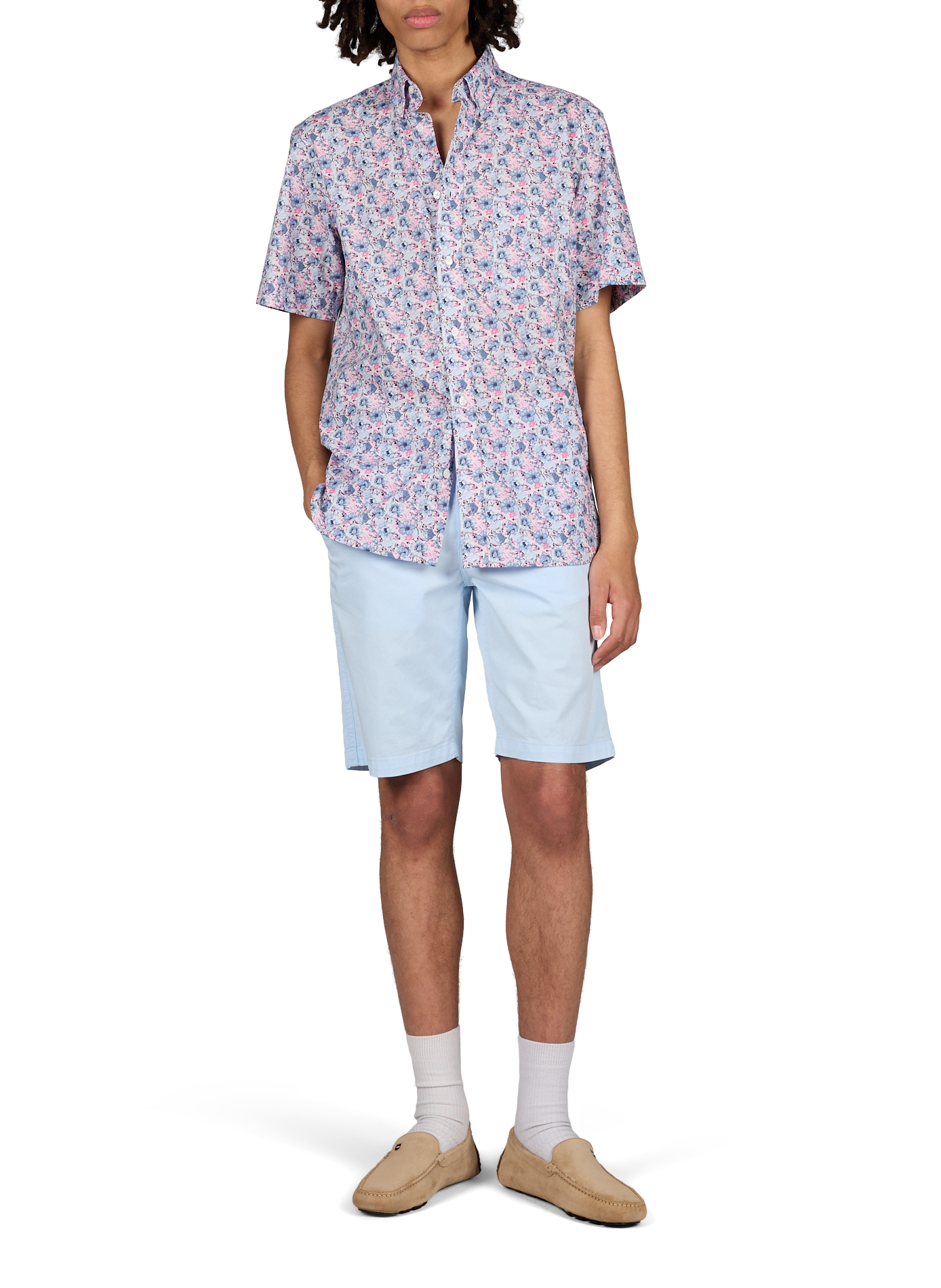 Chemise manches courtes à fleurs en coton EDEN PARK Rose