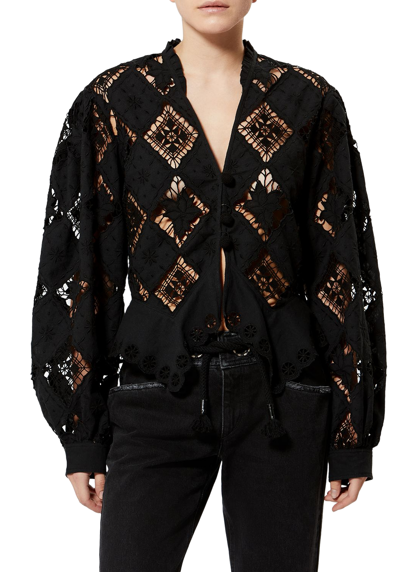 Blouse with linen and cotton embroidery ISABEL MARANT Black